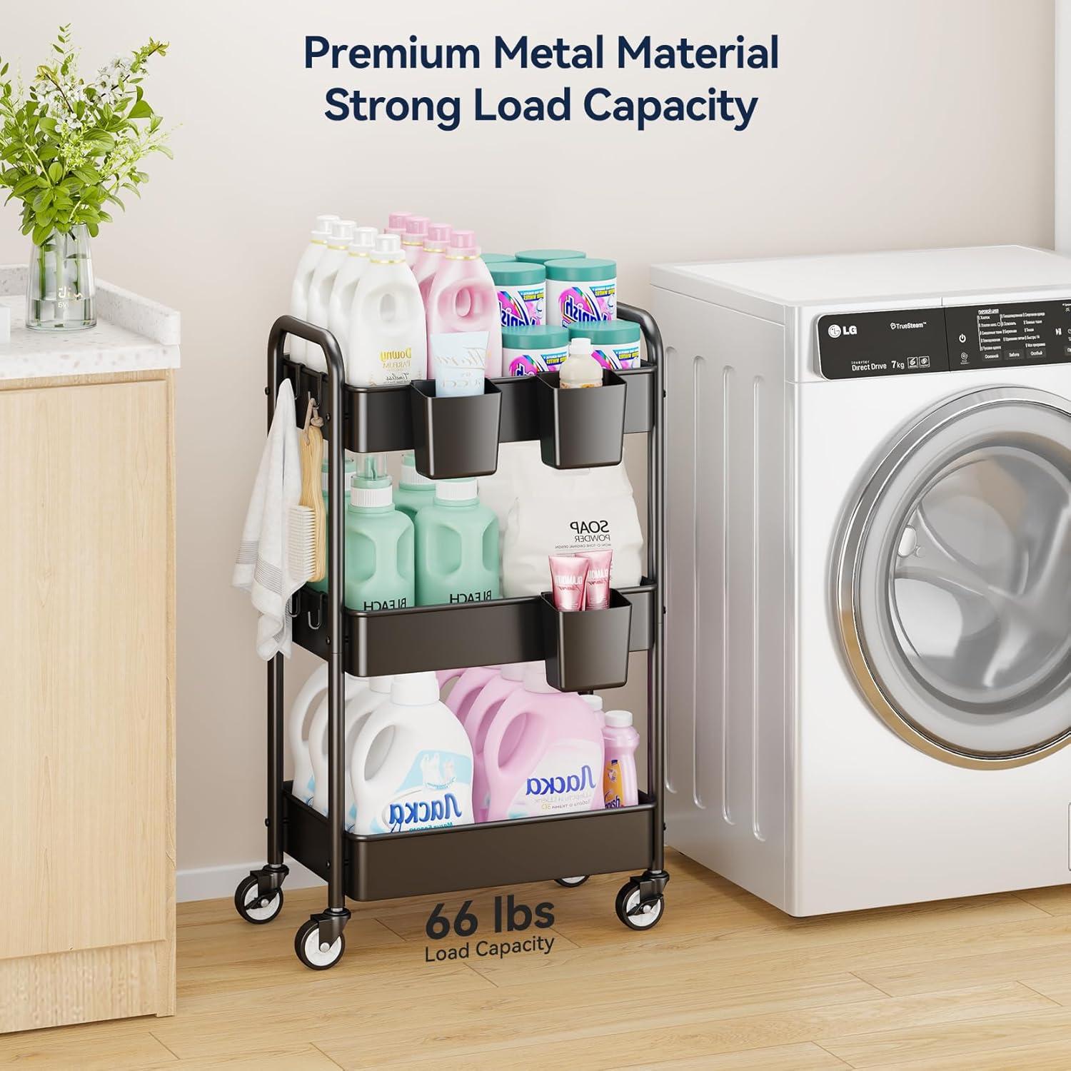 Carro Rodante de 3 Niveles YASONIC - Metal Negro, 30 kg