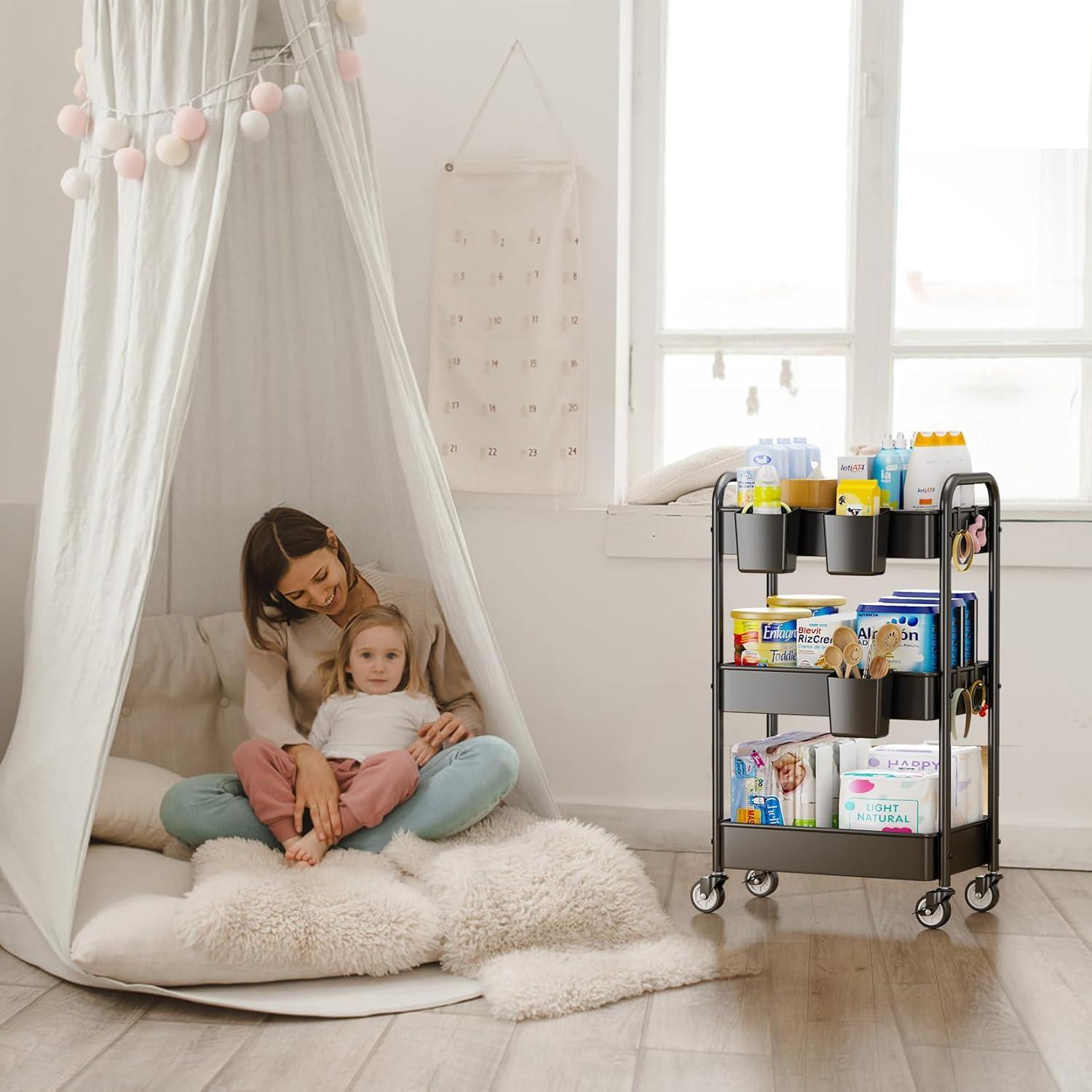 Carro Rodante de 3 Niveles YASONIC - Metal Negro, 30 kg