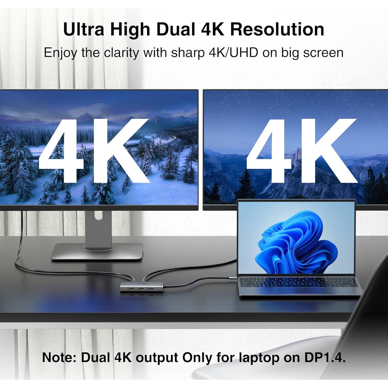 Estación de Acoplamiento USB C ABIWAZY 8 en 1 para Laptop 4K