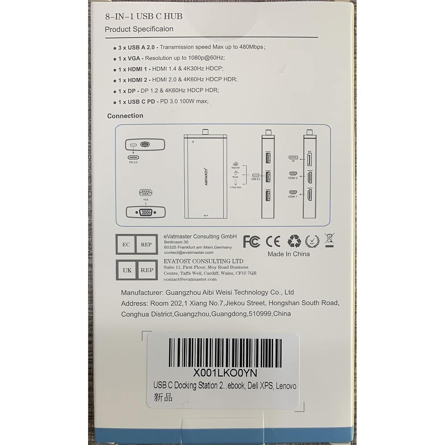 Estación de Acoplamiento USB C ABIWAZY 8 en 1 para Laptop 4K