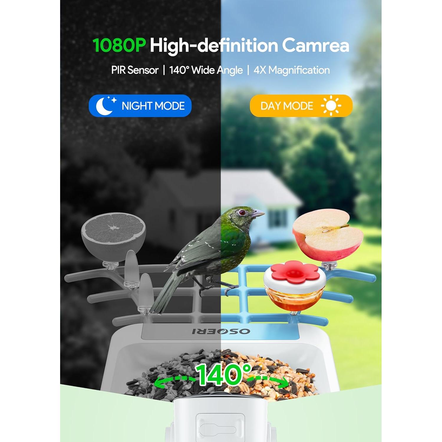 Comedero para Aves Osoeri con Cámara HD 1080P Solar