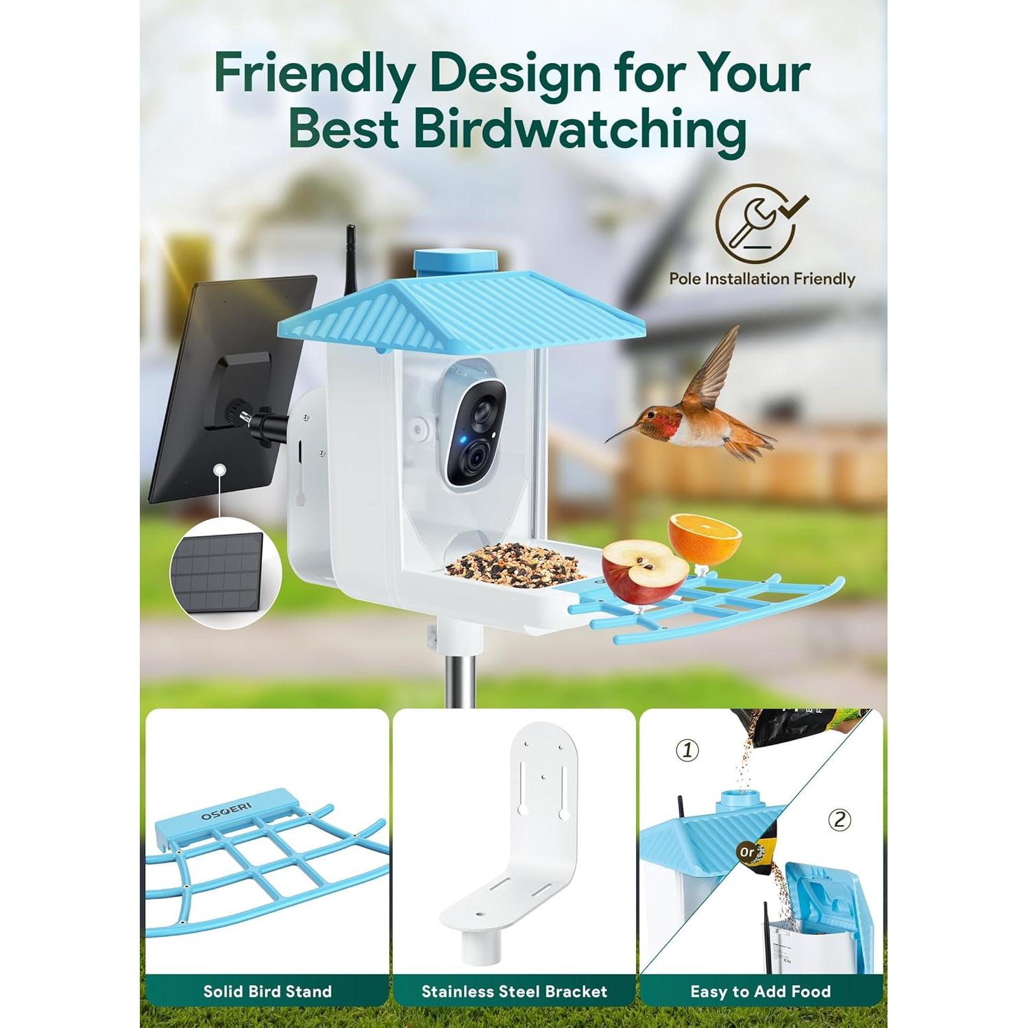Comedero para Aves Osoeri con Cámara HD 1080P Solar