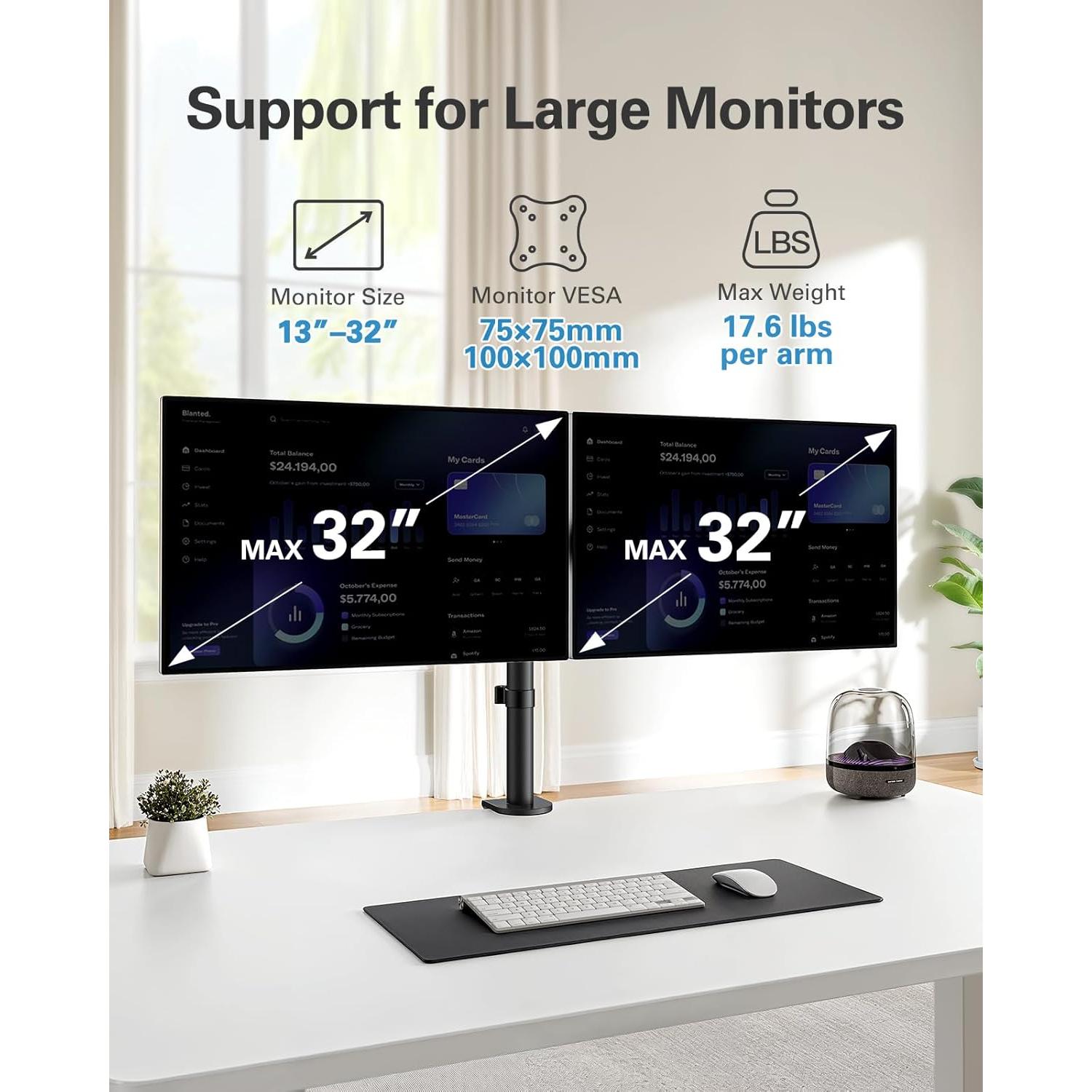 Soporte Doble Monitor HUANUO Brazo Ajustable 13-32"