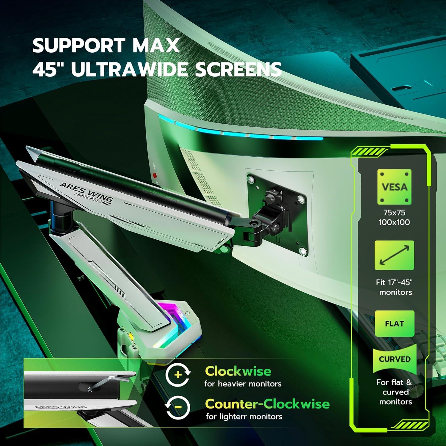 Soporte de Monitor ARES WING Blanco 17-45" Ajustable RGB