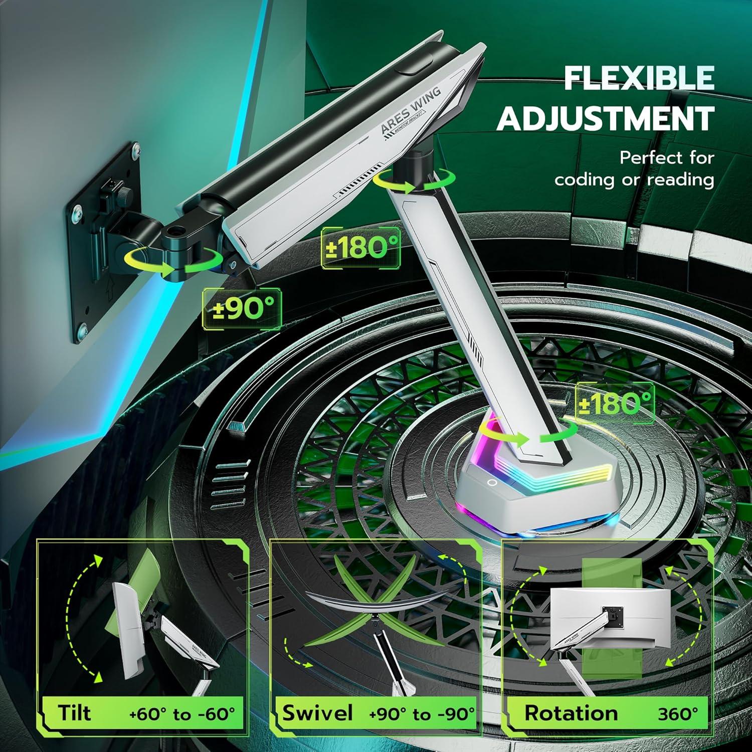 Soporte de Monitor ARES WING Blanco 17-45" Ajustable RGB