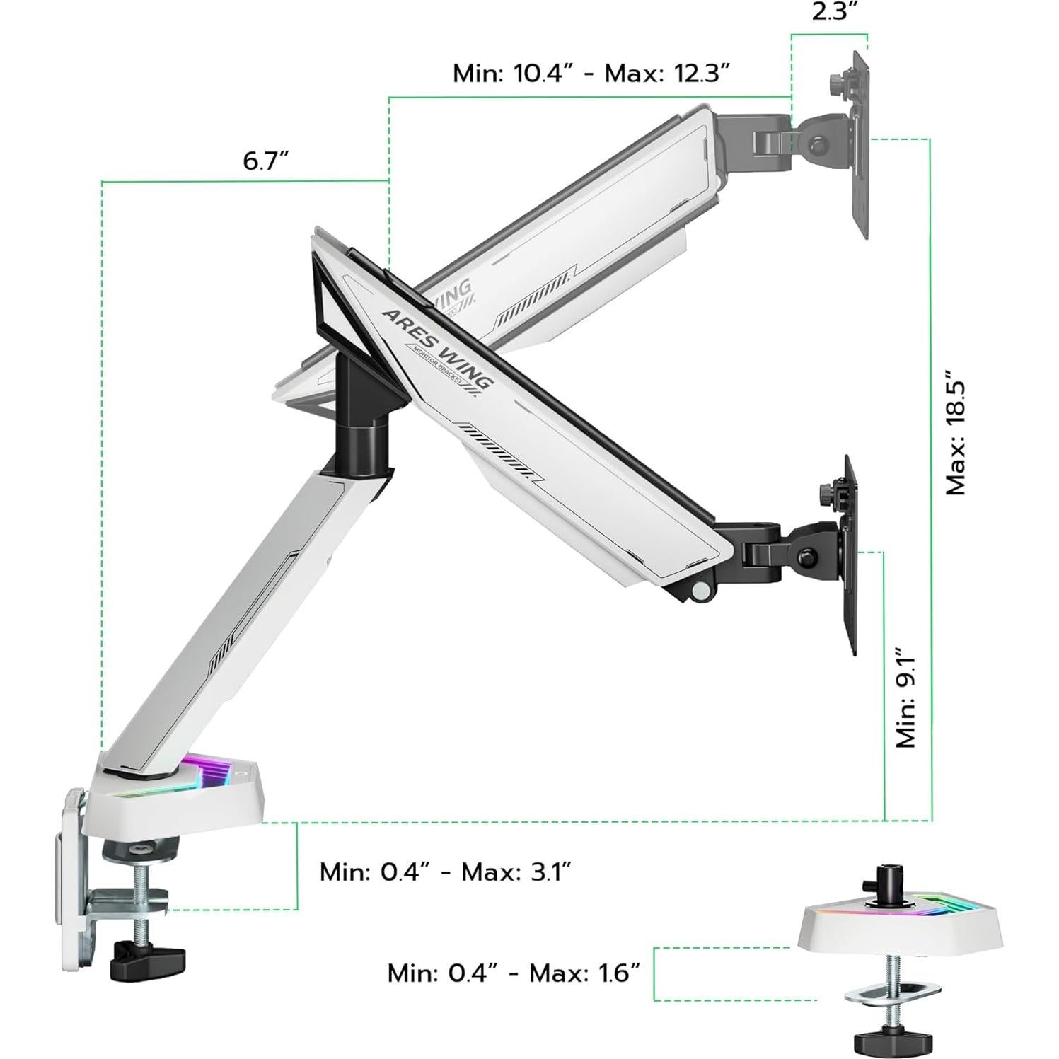 Soporte de Monitor ARES WING Blanco 17-45" Ajustable RGB