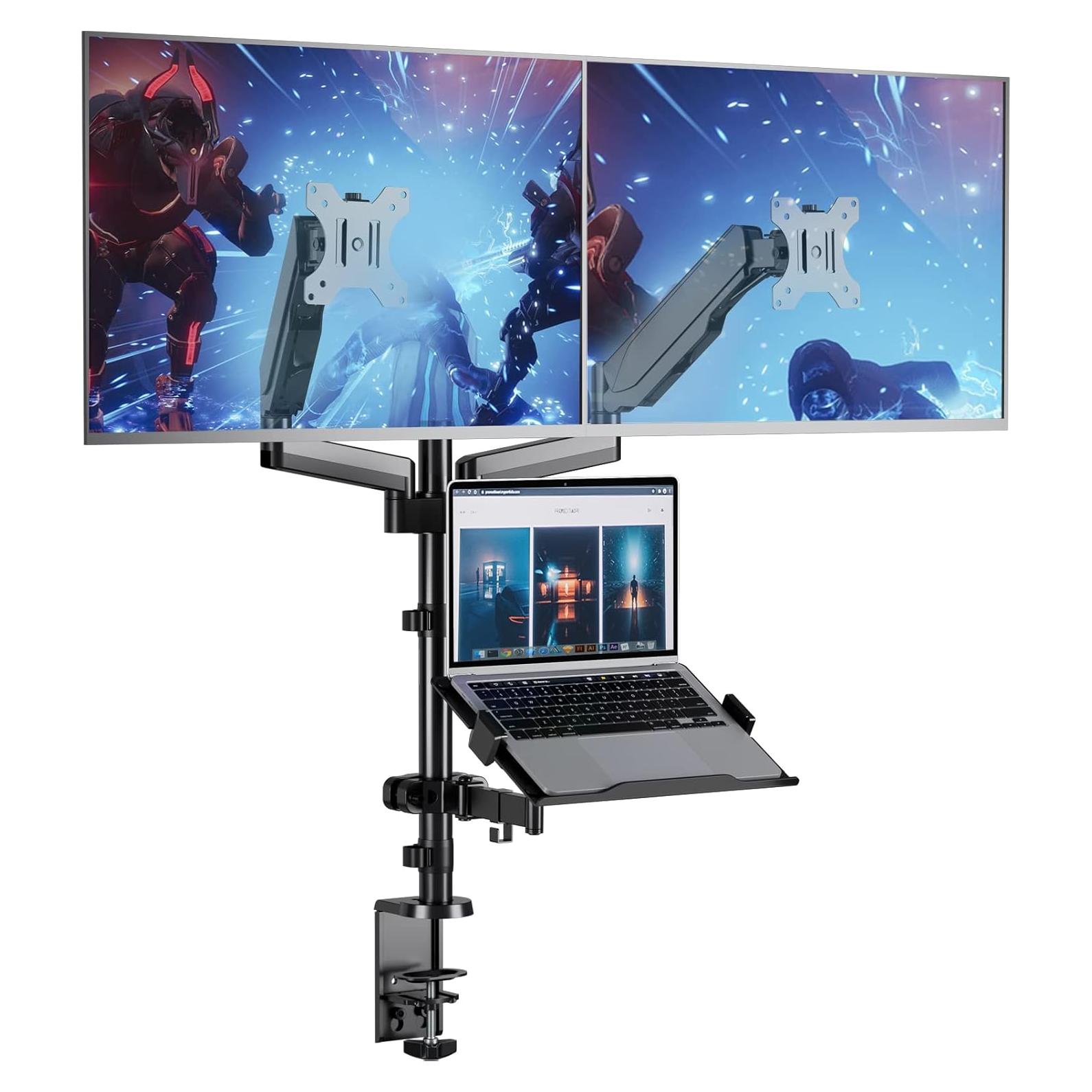 Soporte Doble para Monitor y Laptop WALI GSDM003LP Ajustable