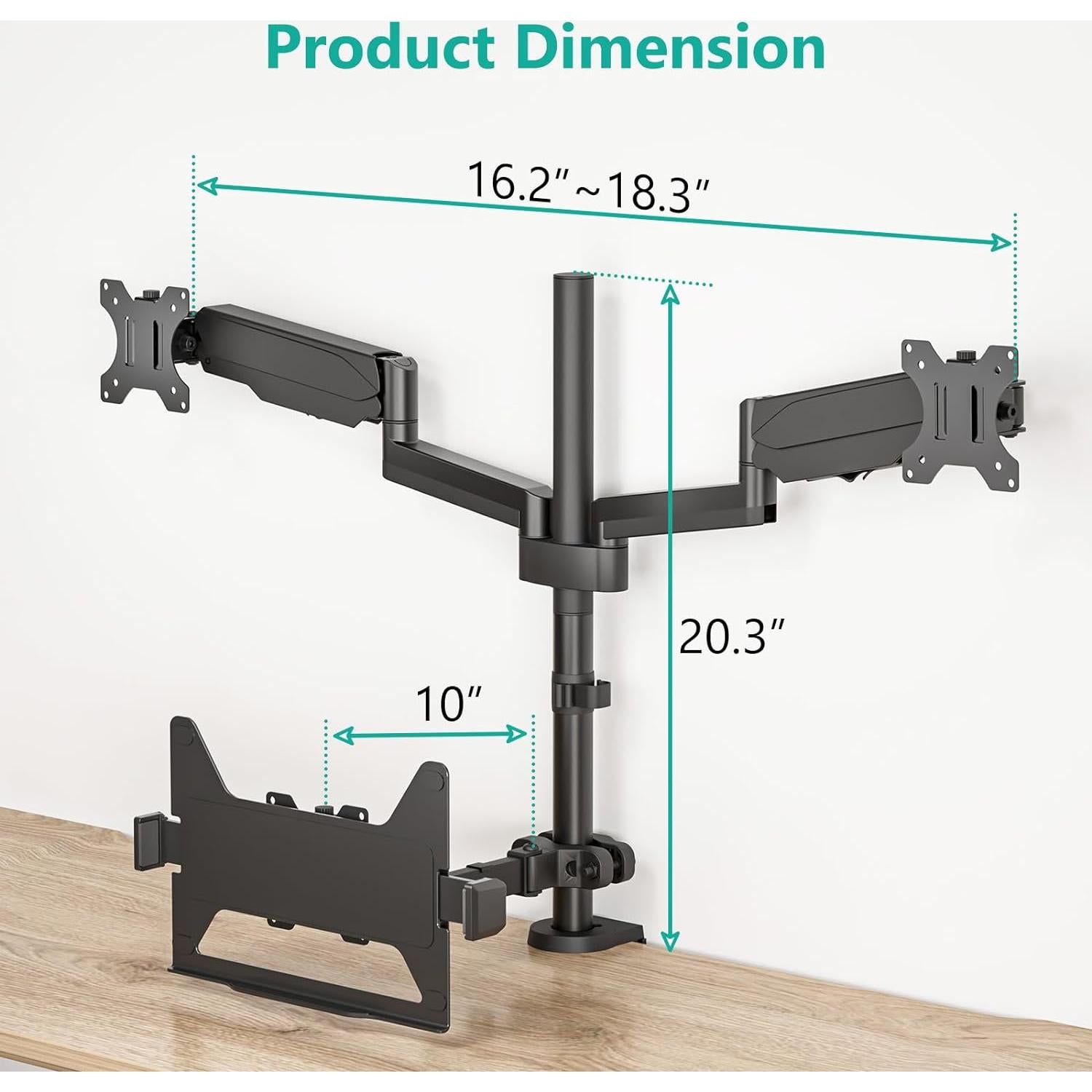 Soporte Doble para Monitor y Laptop WALI GSDM003LP Ajustable