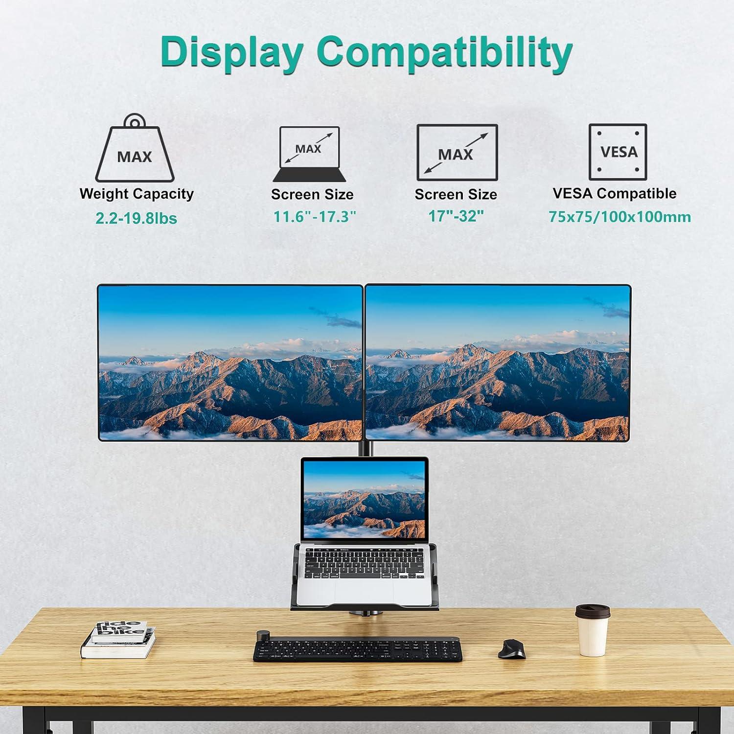 Soporte Doble para Monitor y Laptop WALI GSDM003LP Ajustable