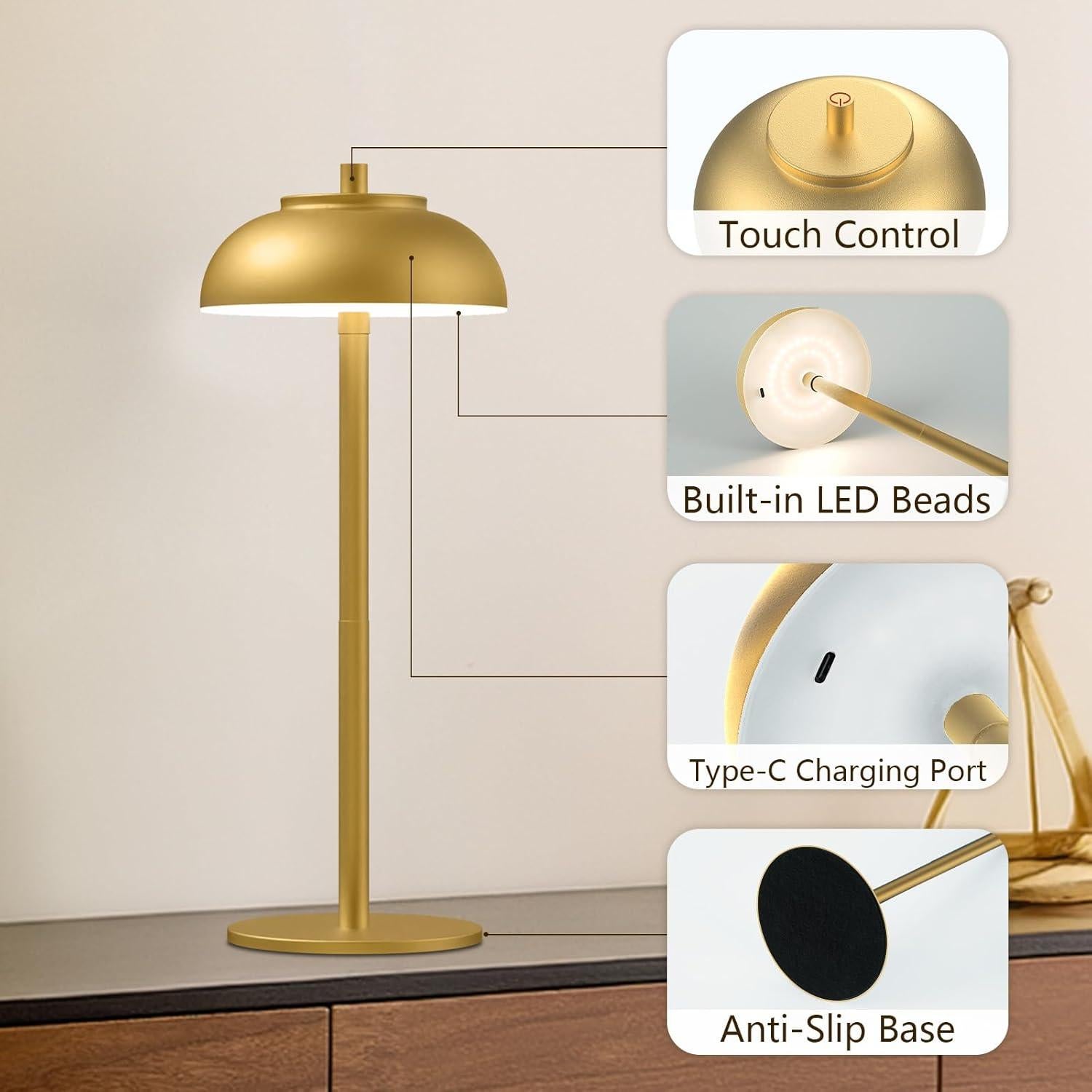 Lámpara de Mesa LED Inalámbrica FenFud 2 Paquetes Oro