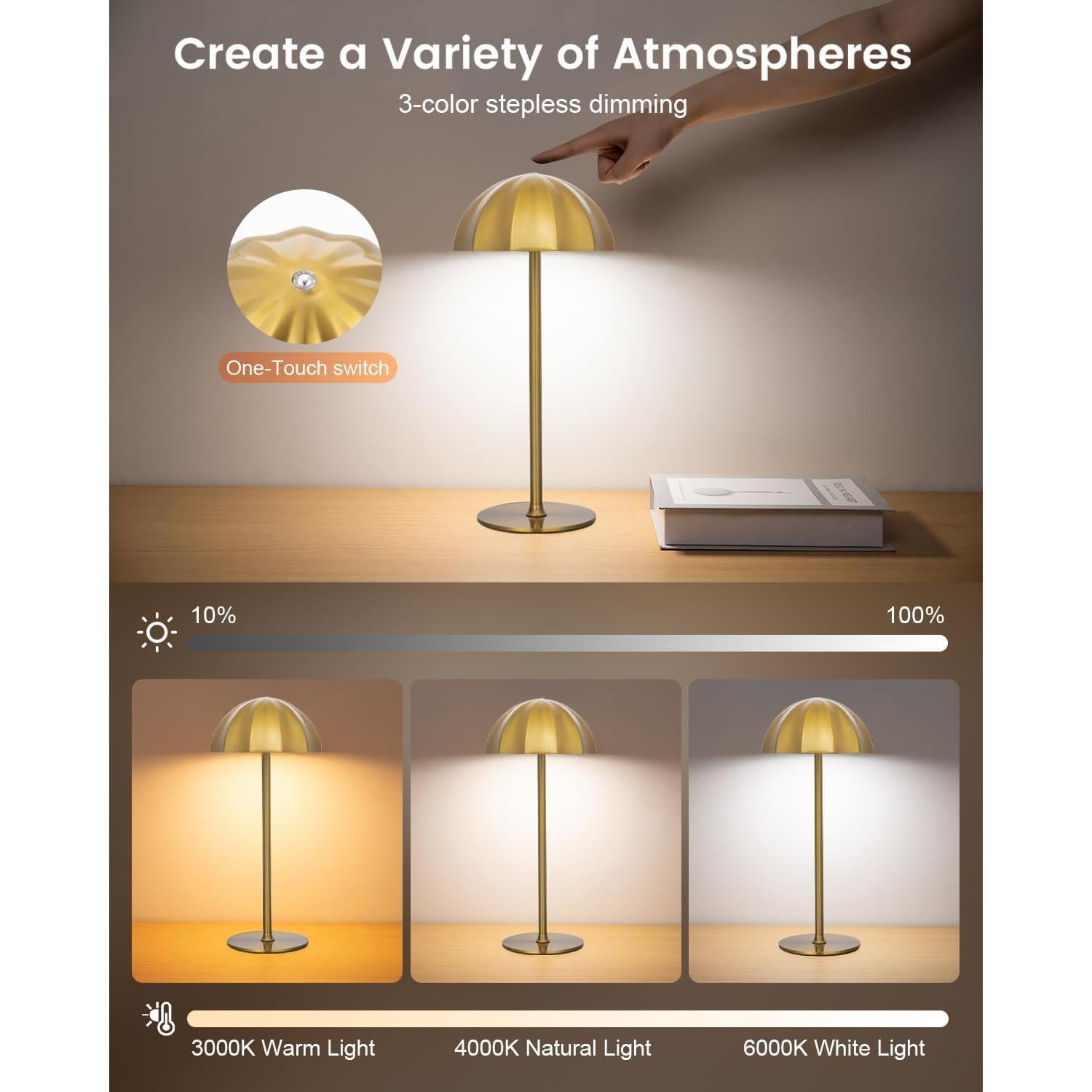 Lámpara de Mesa Recargable Moddeny Dorada 4000mAh IP54