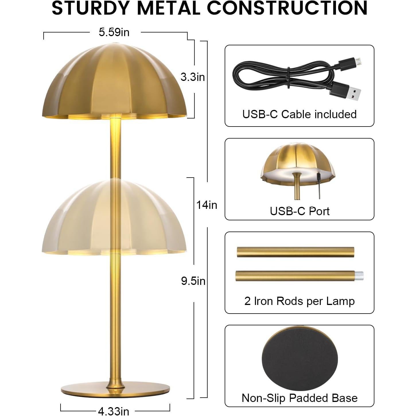 Lámpara de Mesa Recargable Moddeny Dorada 4000mAh IP54