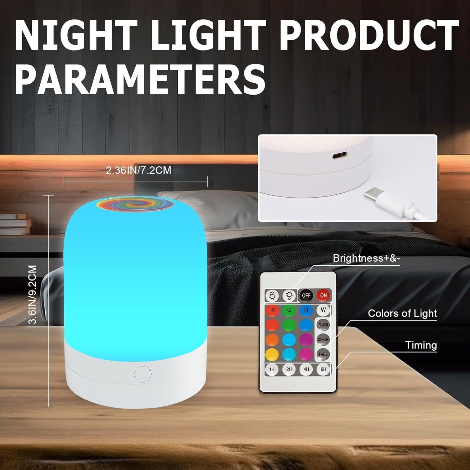 Luz Nocturna LED Deogos 13 Colores Regulable para Niños