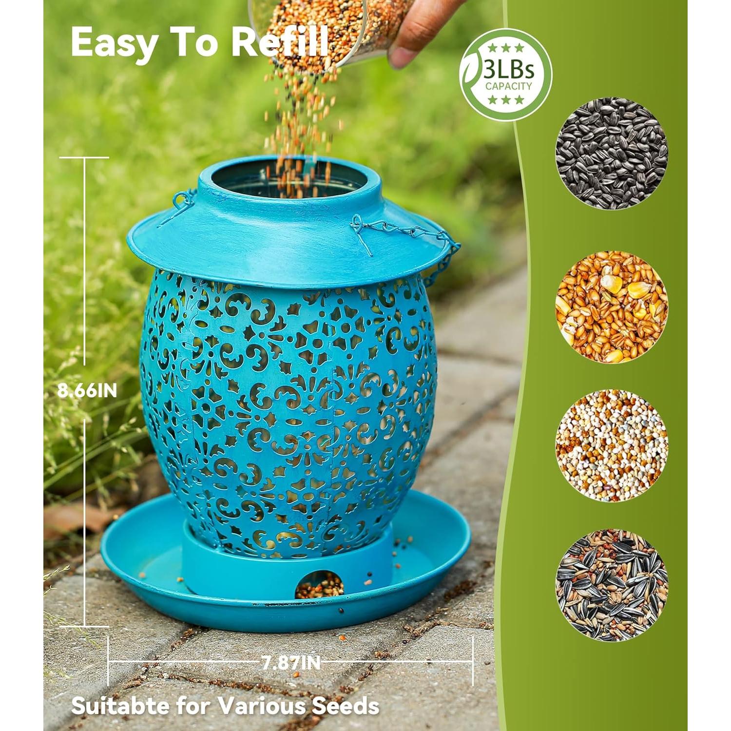 Comedero de Aves Solar JREWE LIOUS Colgante Metal Azul