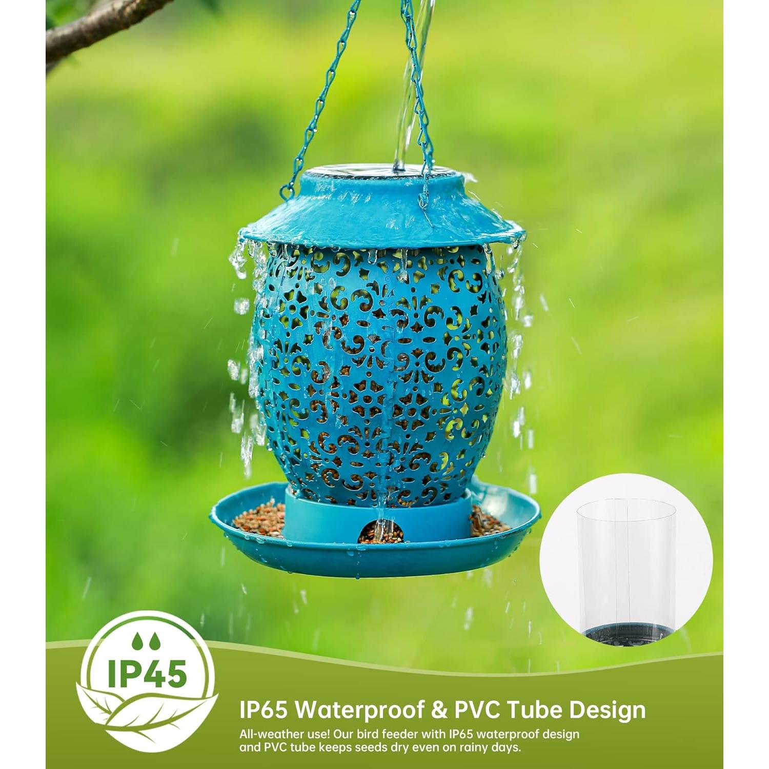 Comedero de Aves Solar JREWE LIOUS Colgante Metal Azul