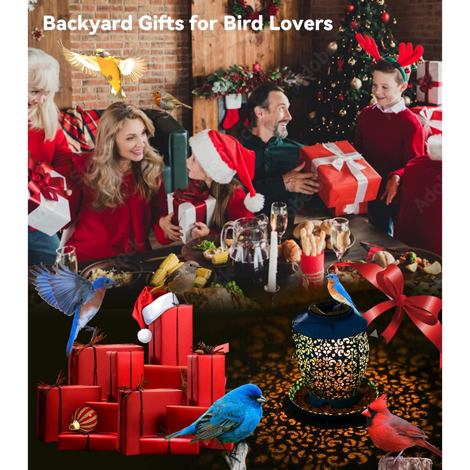 Comedero de Aves Solar JREWE LIOUS Colgante Metal Azul