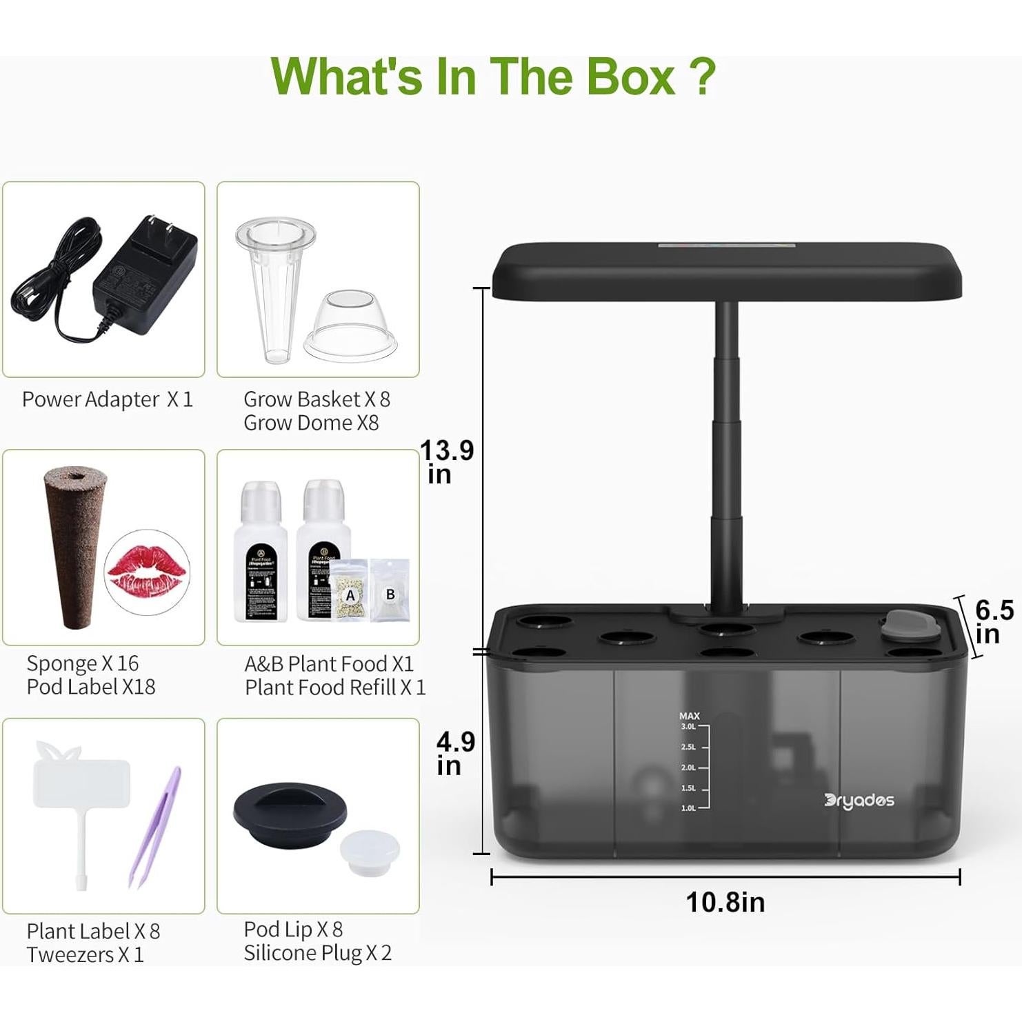 Sistema Hidropónico DRYADES 8 Cápsulas 4.5L con Luz LED