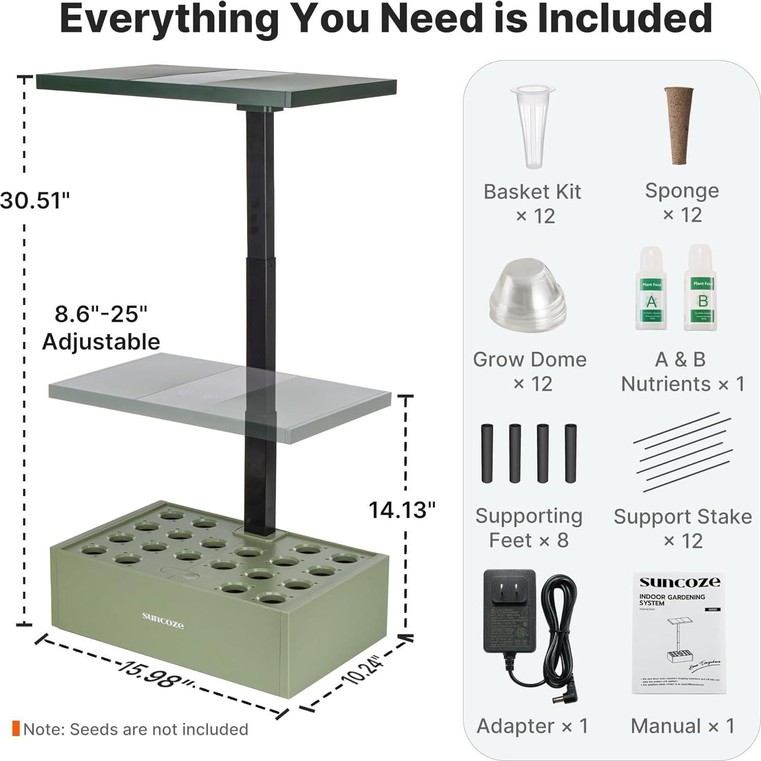 Sistema Hidropónico SUNCOZE Kit 20 Cápsulas 10L Luz 30W
