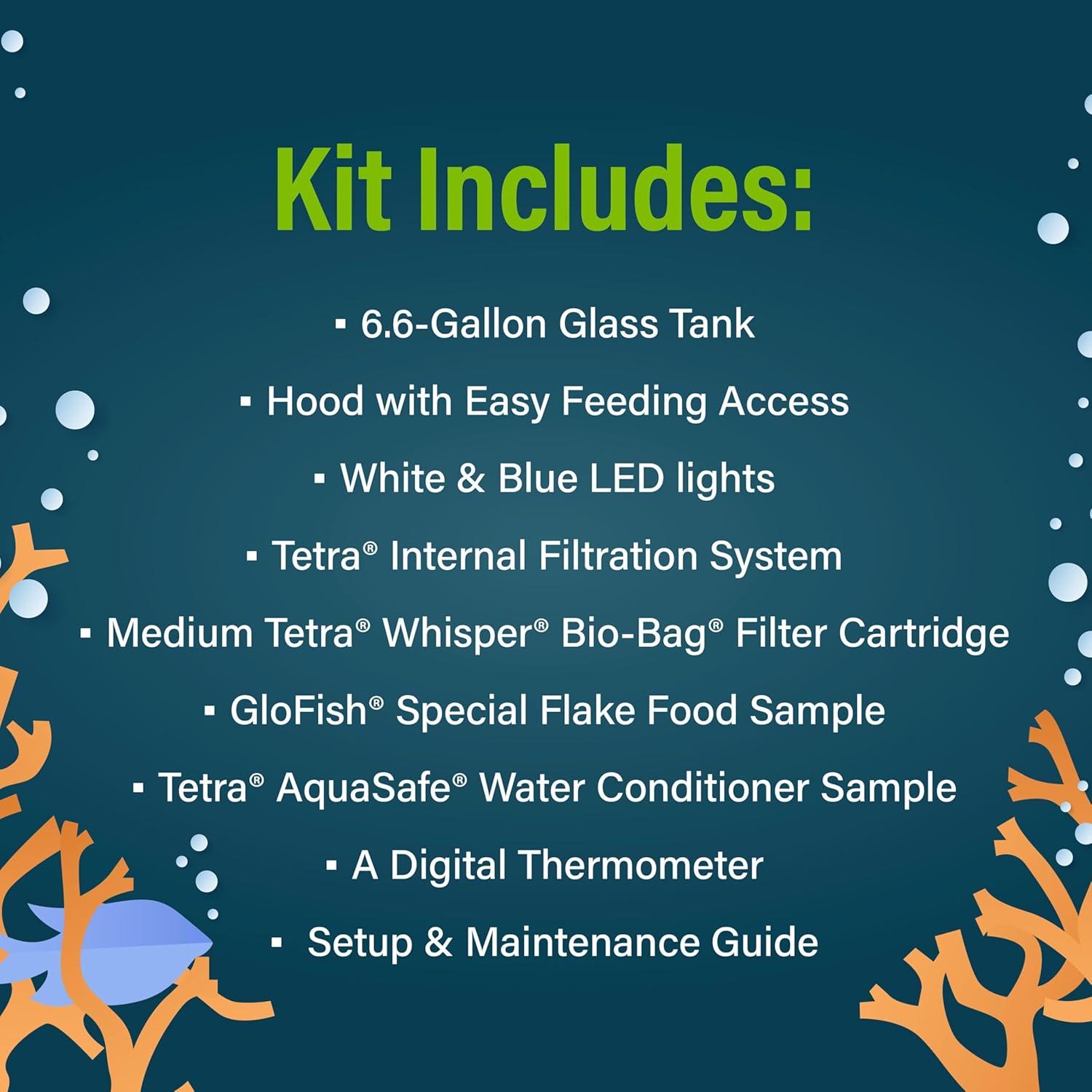 Kit de Acuario GloFish 6.6 Galones con LED y Filtro Tetra