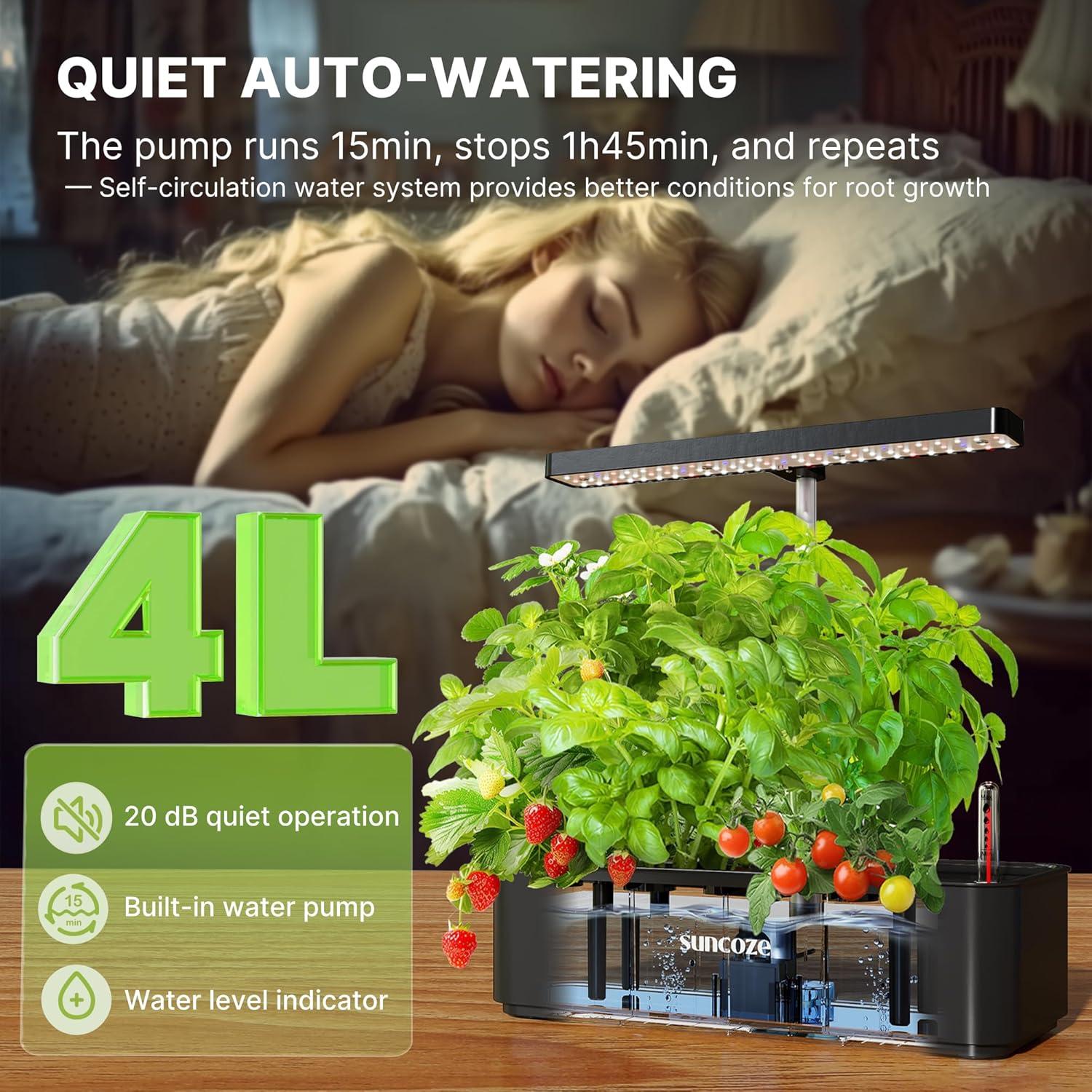 Sistema Hidropónico SUNCOZE 12 Cápsulas 4L Luz LED 24W