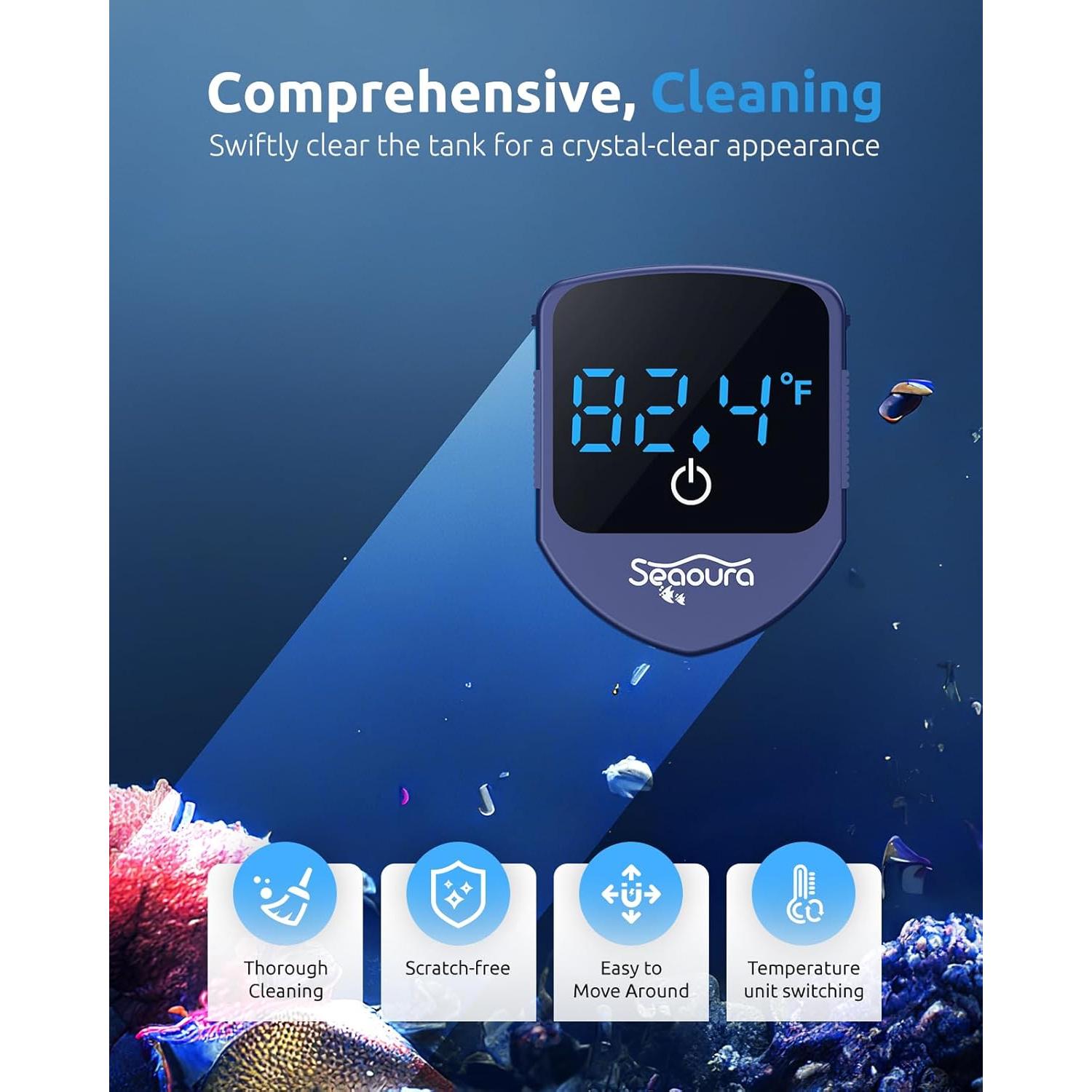 Limpiador Magnético Acuarios SEAOURA SR-520 con Termómetro