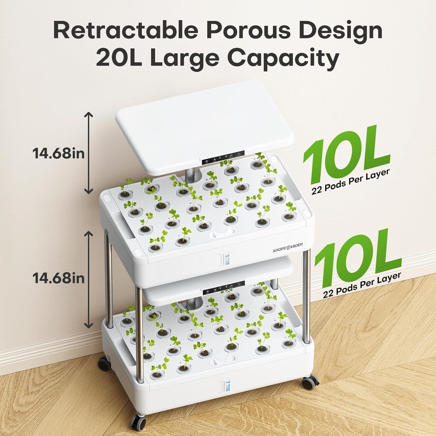 Sistema de Cultivo Hidropónico Ahopegarden 20L con Luz LED 44 Cápsulas