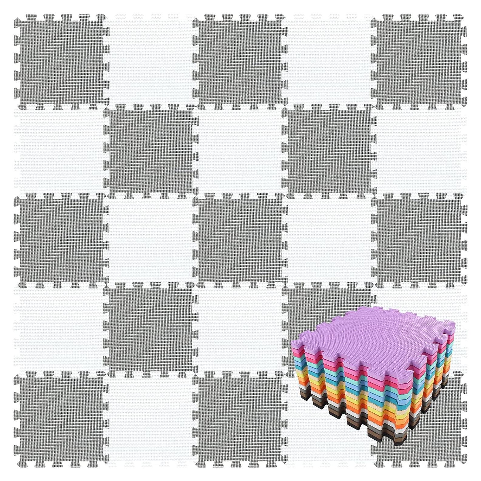 Alfombra de Puzzle EVA qqpp 18 Baldosas 30x30 cm Gris Blanco