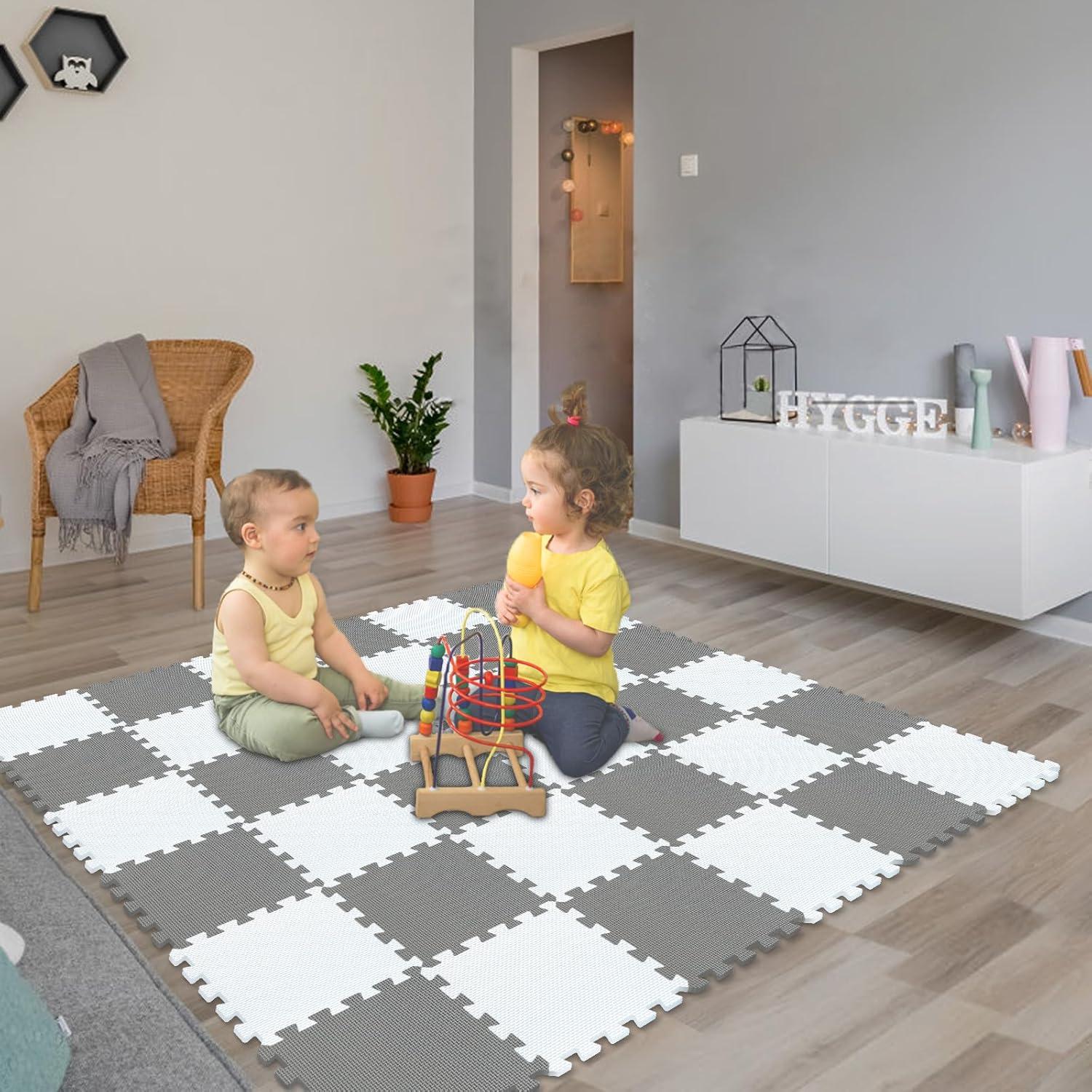 Alfombra de Puzzle EVA qqpp 18 Baldosas 30x30 cm Gris Blanco