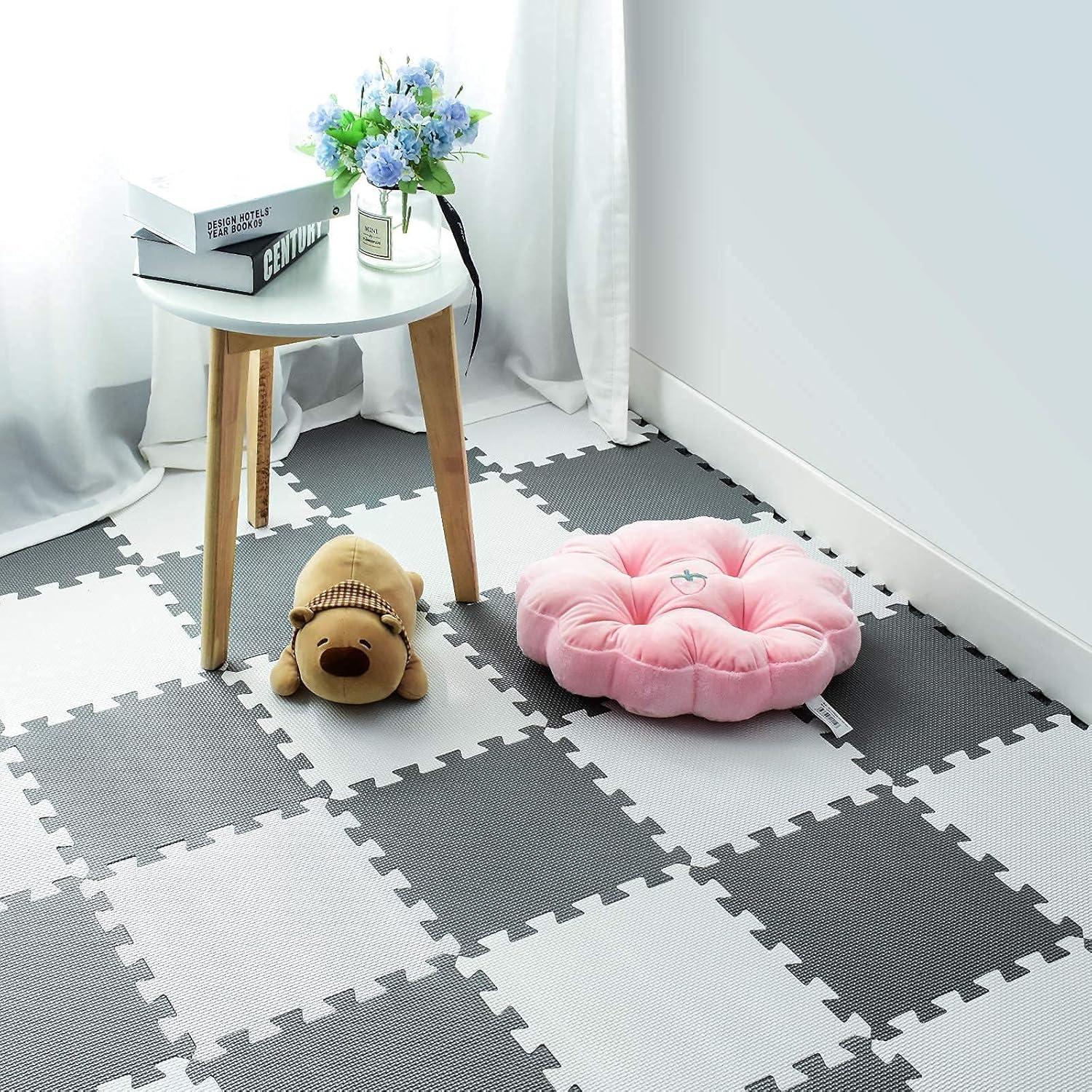 Alfombra de Puzzle EVA qqpp 18 Baldosas 30x30 cm Gris Blanco