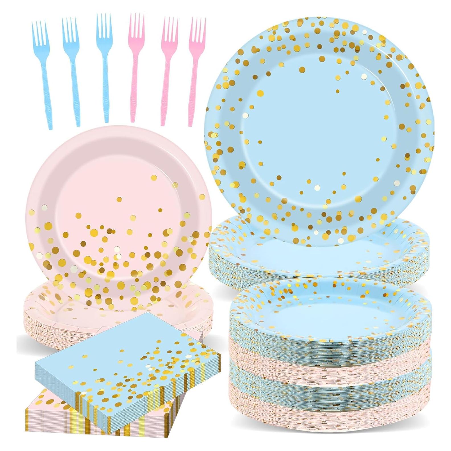 192 Piezas Suministros Baby Shower OBUSATT Azul y Rosa