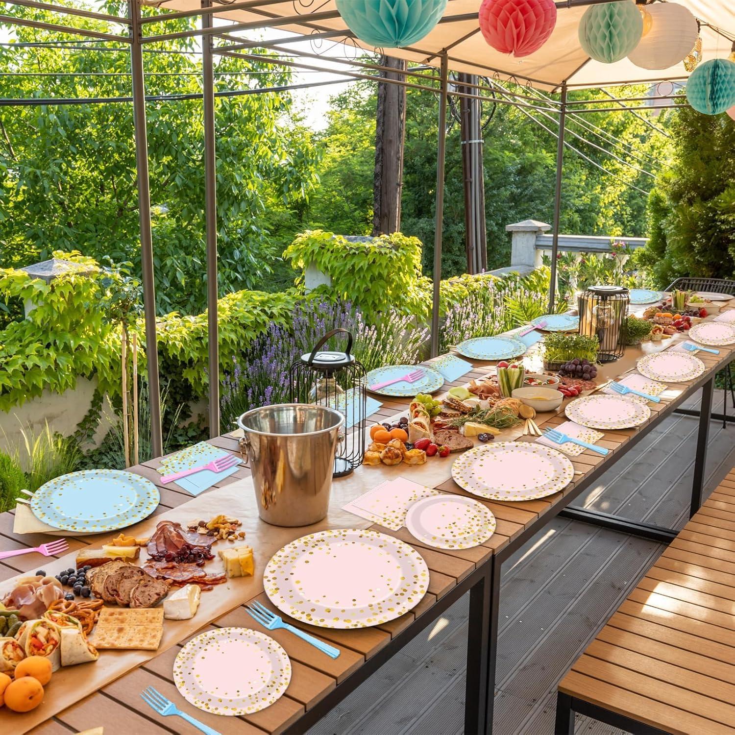 192 Piezas Suministros Baby Shower OBUSATT Azul y Rosa