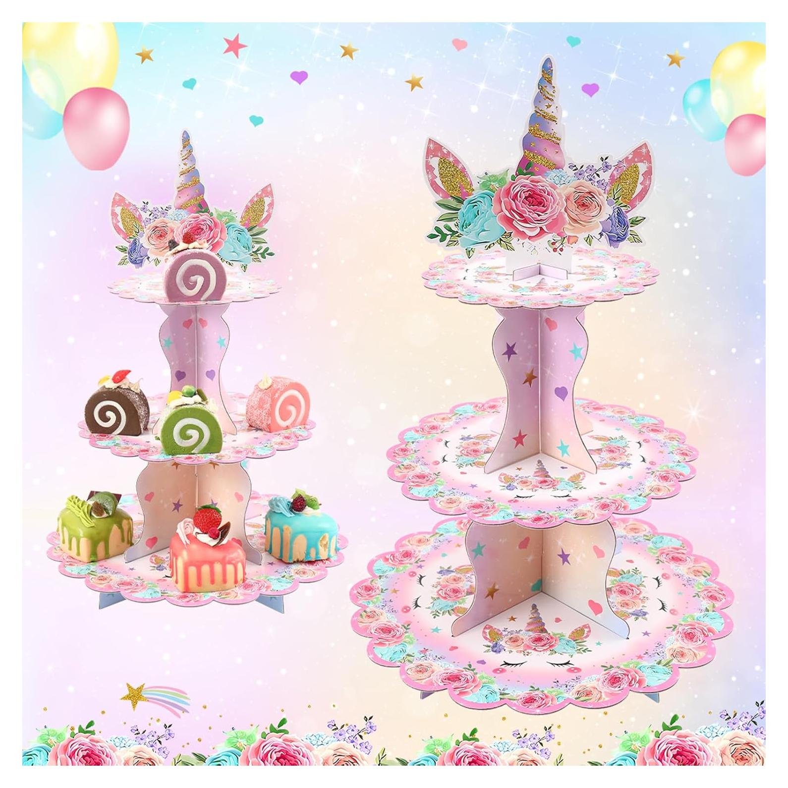 Soporte para Cupcakes Patimate Unicornio 3 Niveles Rosa