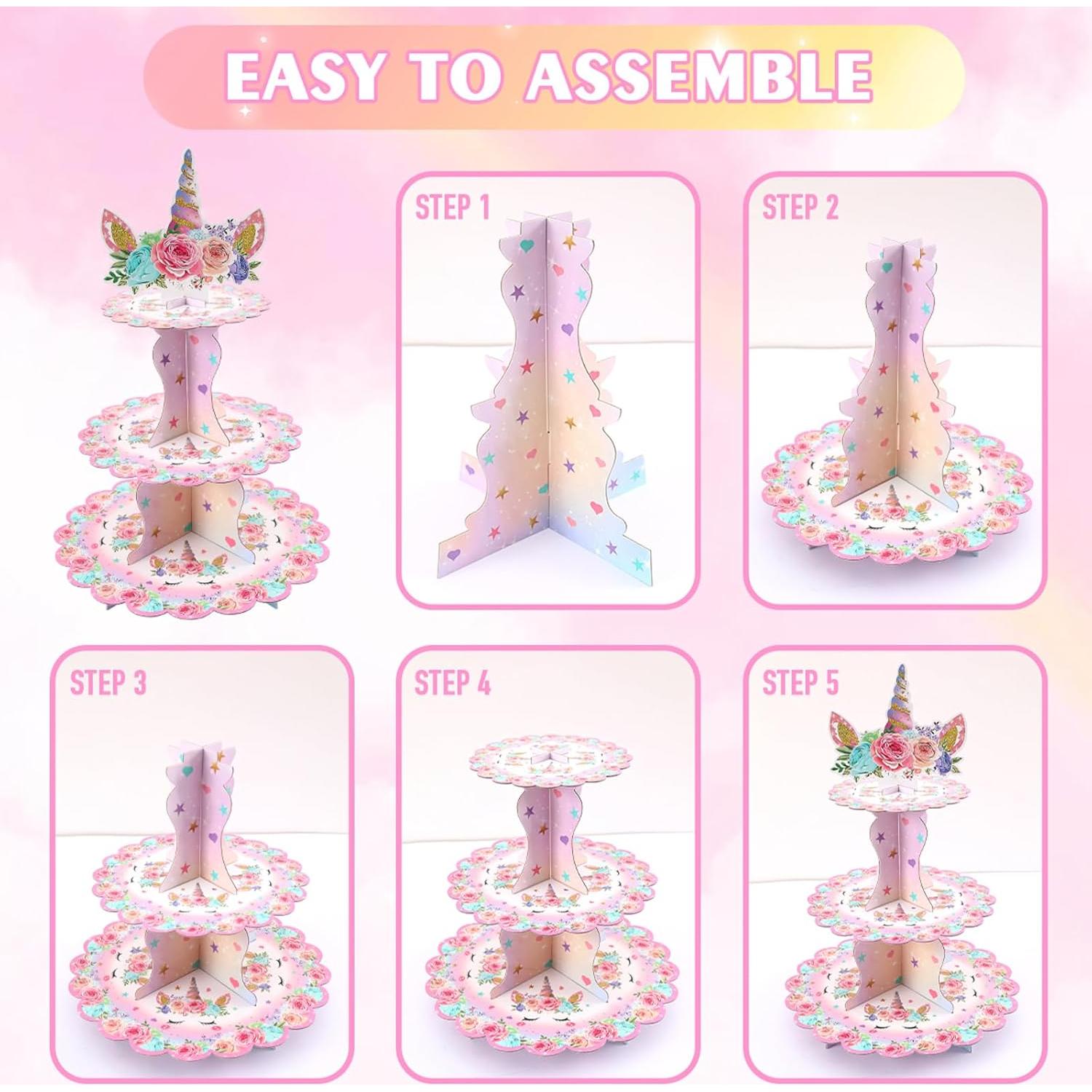 Soporte para Cupcakes Patimate Unicornio 3 Niveles Rosa