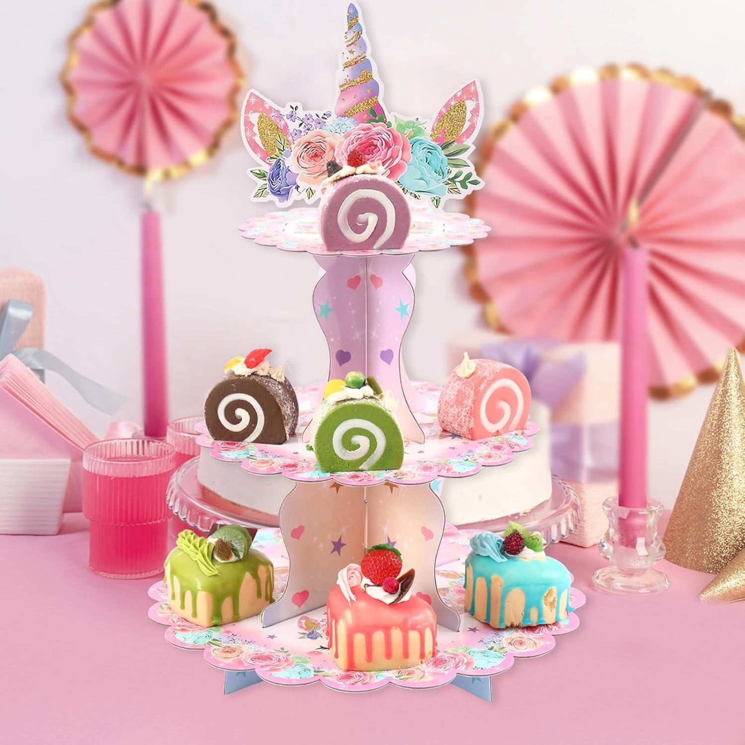 Soporte para Cupcakes Patimate Unicornio 3 Niveles Rosa