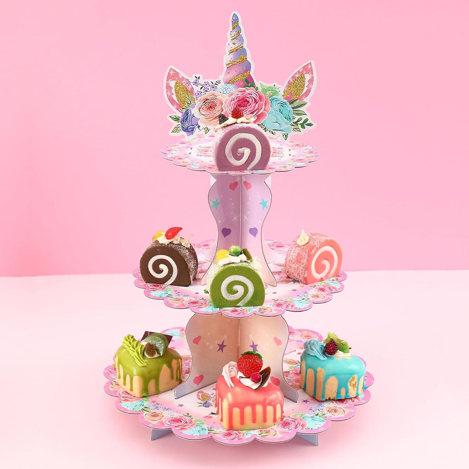 Soporte para Cupcakes Patimate Unicornio 3 Niveles Rosa