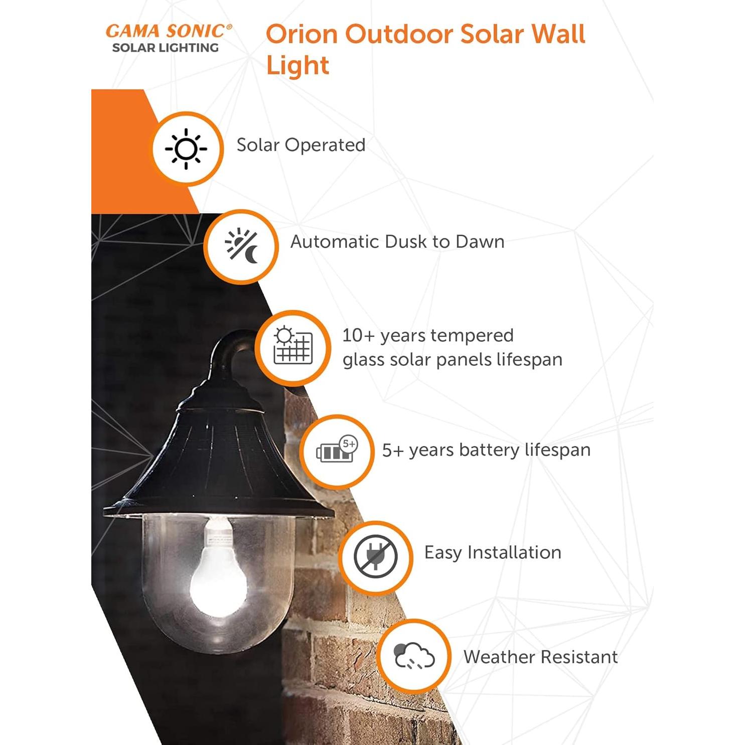 Lámpara Solar de Pared Gama Sonic Orion 150 Lúmenes LED