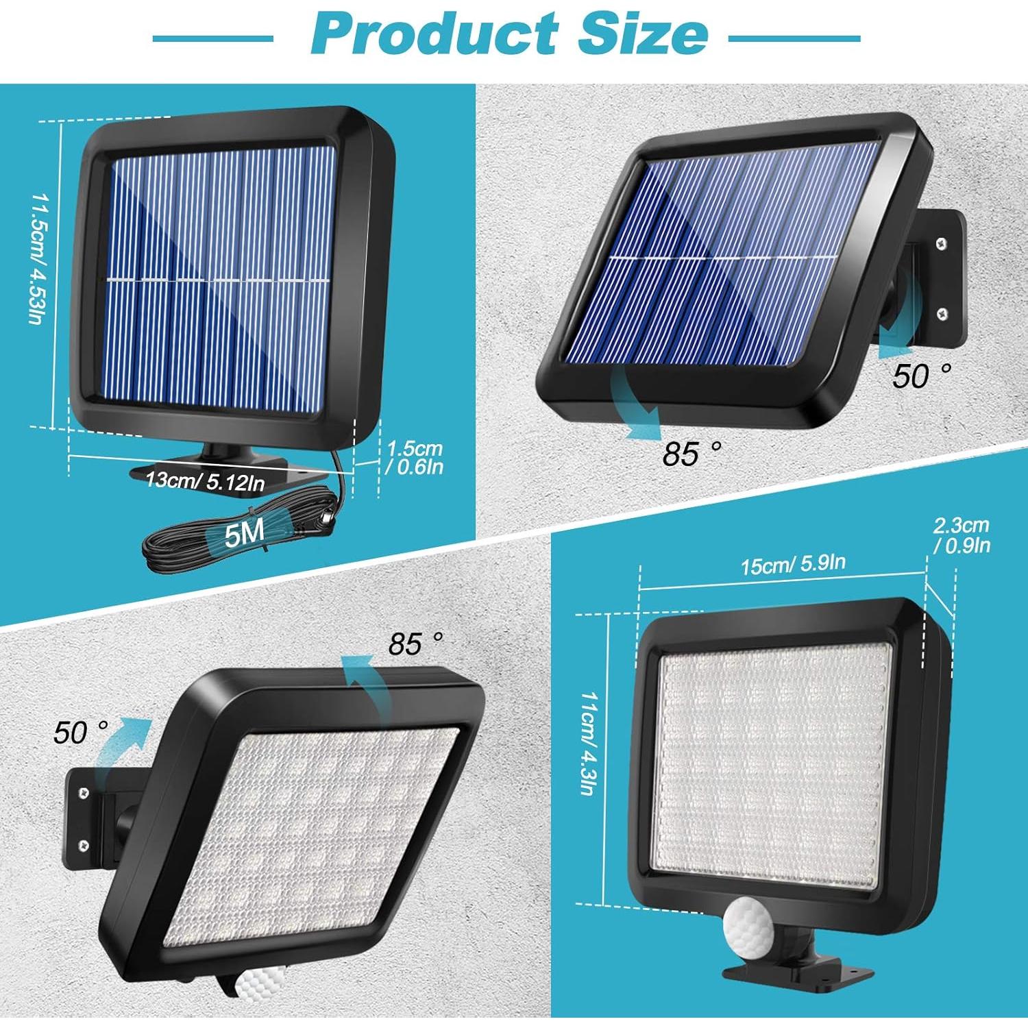 Luz Solar de Pared Shuniu 56 LEDs IP65 con Sensor de Movimiento