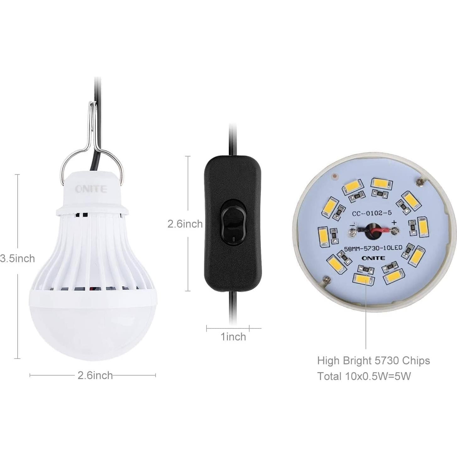 Bombilla LED USB Onite 5W, luz cálida 2700K, 2.56m