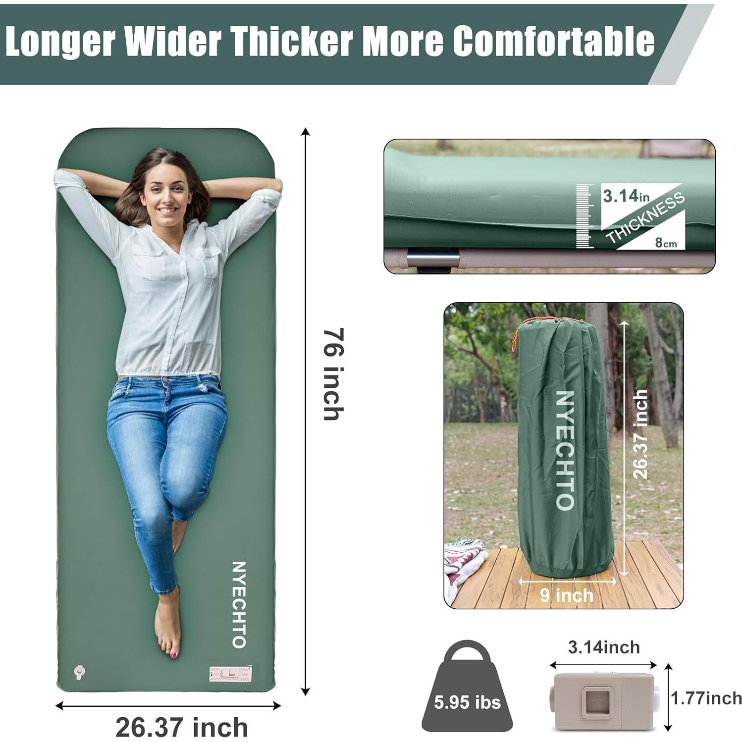 Colchoneta Autoinflable NYECHTO DK-GN Verde 7.9 cm Camping