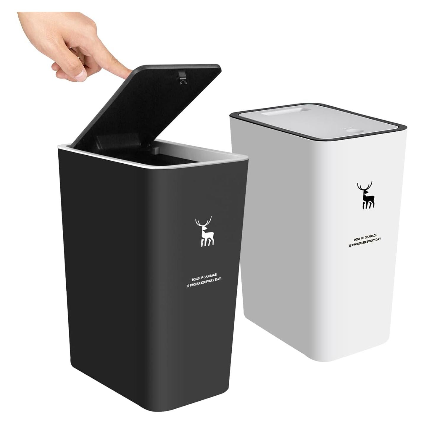 Bote de Basura XPIY con Tapa Presionada 15L Negro y Blanco