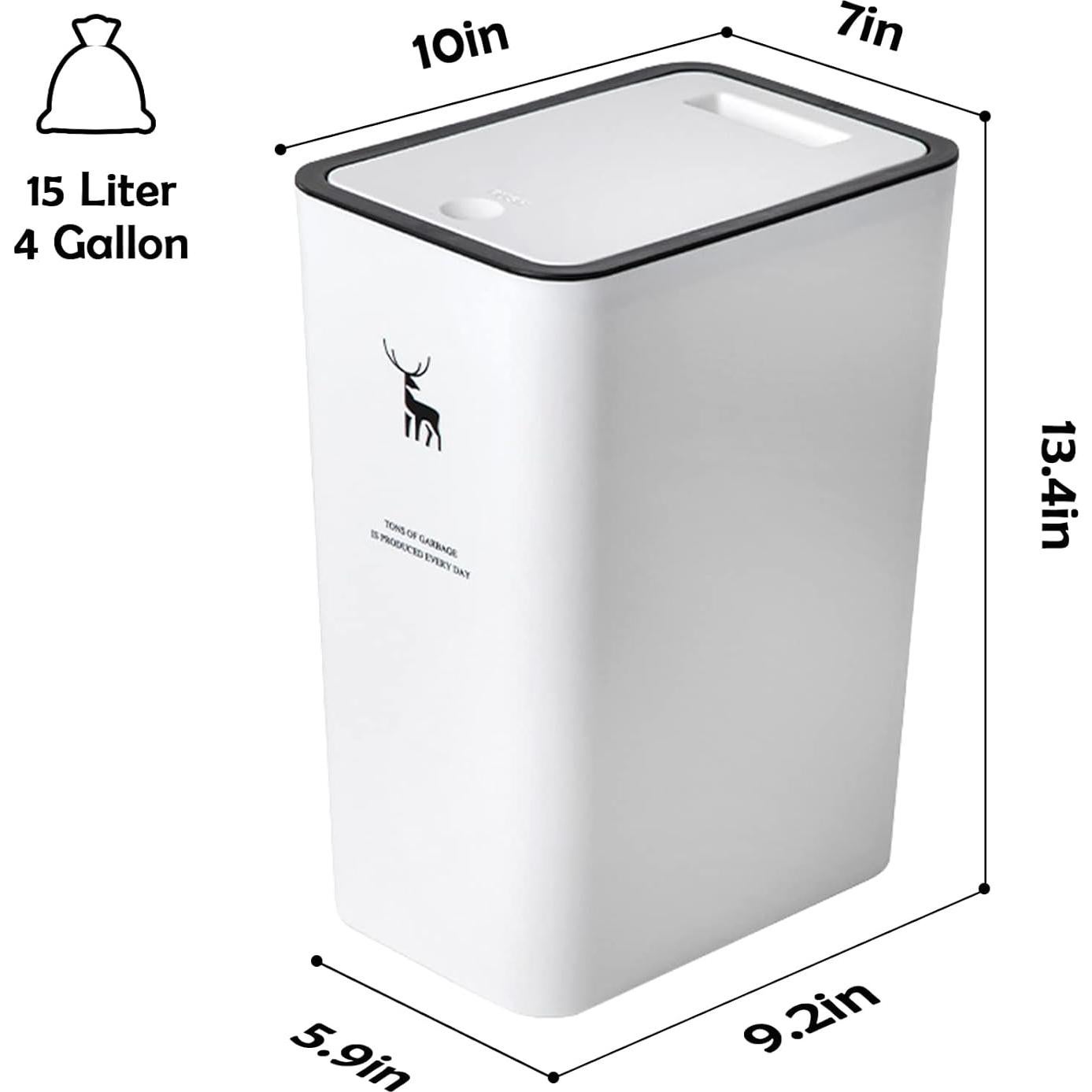 Bote de Basura XPIY con Tapa Presionada 15L Negro y Blanco