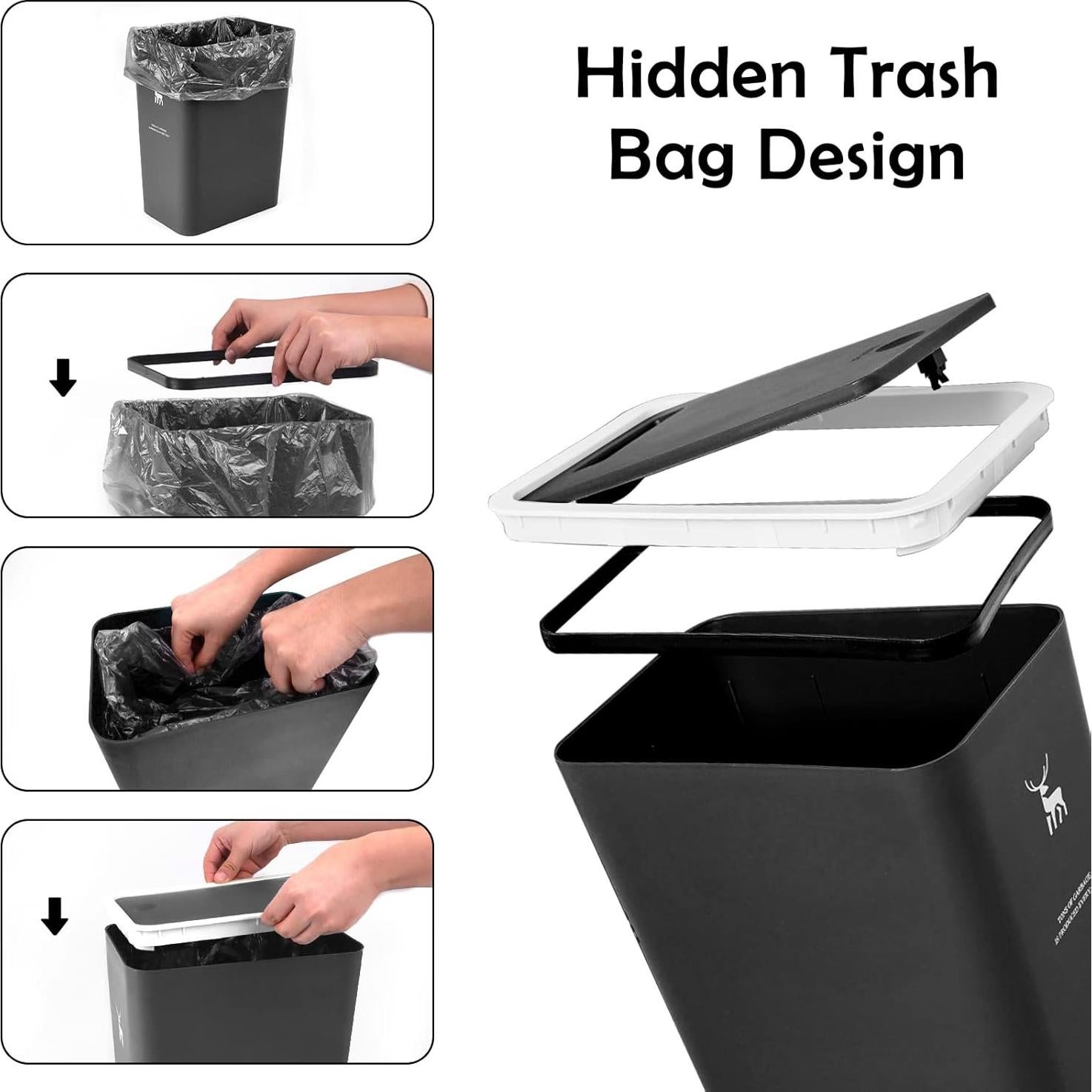 Bote de Basura XPIY con Tapa Presionada 15L Negro y Blanco