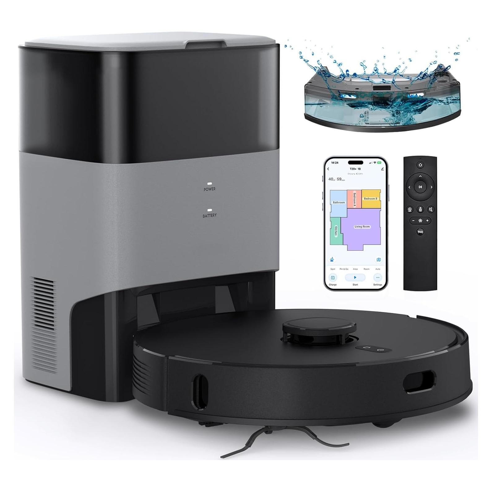 Robot Vacuum and Mop Combo, Self-Emptying, 60-Day Capacity, Schedule, 180mins Runtime, Home Mapping, Wi-Fi/App/Alexa/Remote, Robotic Vacuum Cleaner for Pet, Hard Floors, Carpet