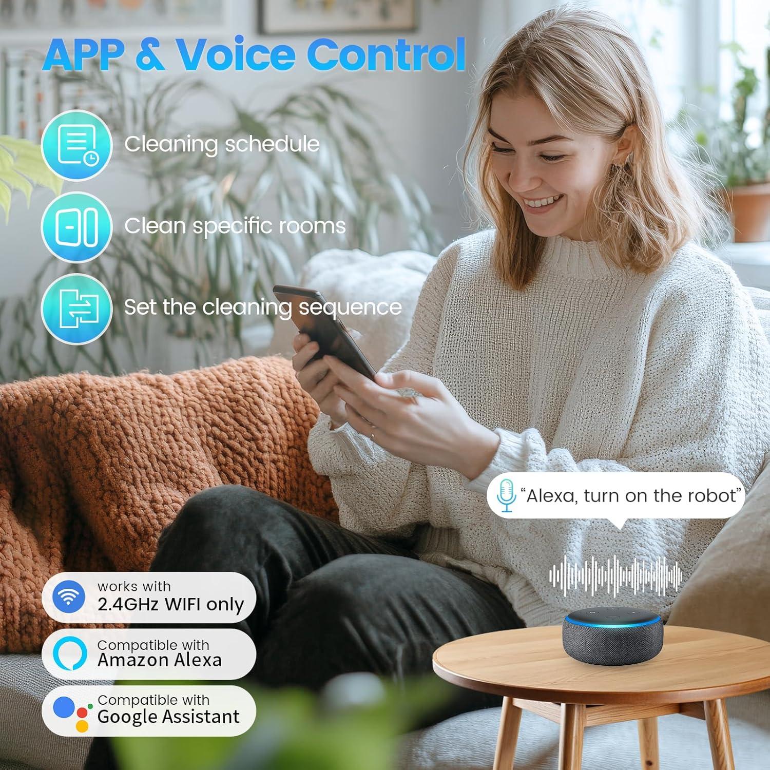 Robot Vacuum and Mop Combo, Self-Emptying, 60-Day Capacity, Schedule, 180mins Runtime, Home Mapping, Wi-Fi/App/Alexa/Remote, Robotic Vacuum Cleaner for Pet, Hard Floors, Carpet