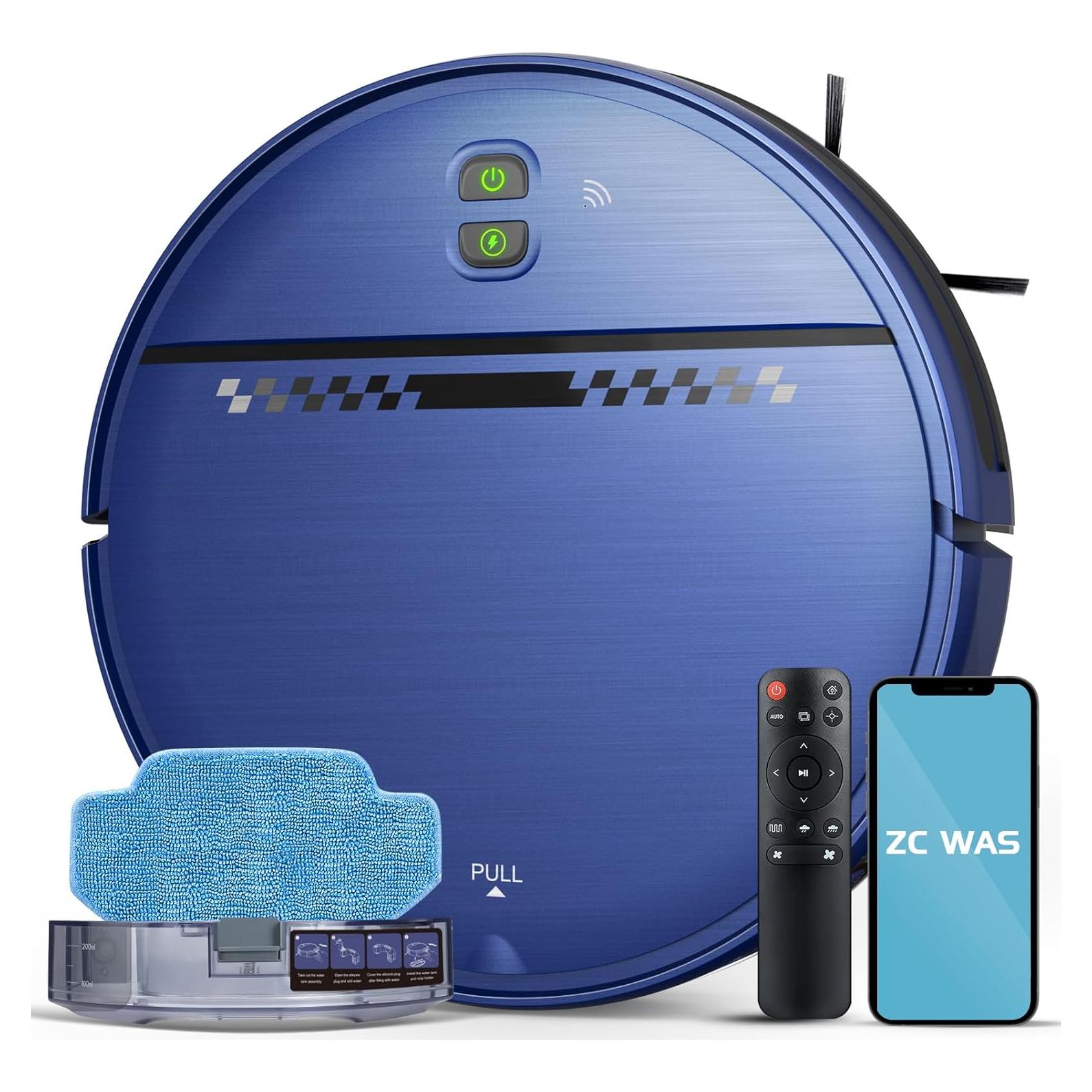 Robot Vacuum and Mop Combo, 2-in-1 Robot Vacuum Cleaner, Perfect for Pet Hair, Hard Floor and Carpet, Anti-Bump, Anti-Fall, App, Voice and Remote Control