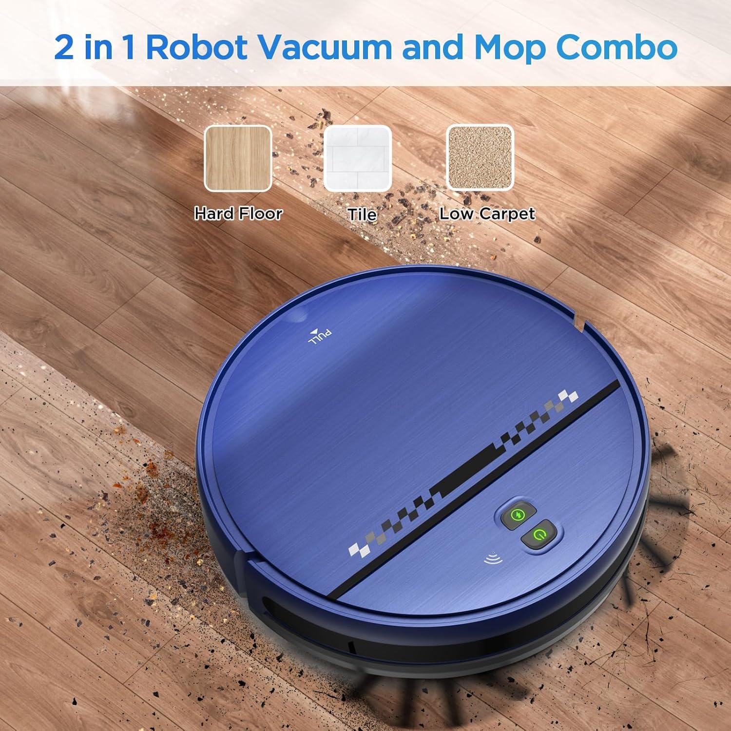 Robot Vacuum and Mop Combo, 2-in-1 Robot Vacuum Cleaner, Perfect for Pet Hair, Hard Floor and Carpet, Anti-Bump, Anti-Fall, App, Voice and Remote Control
