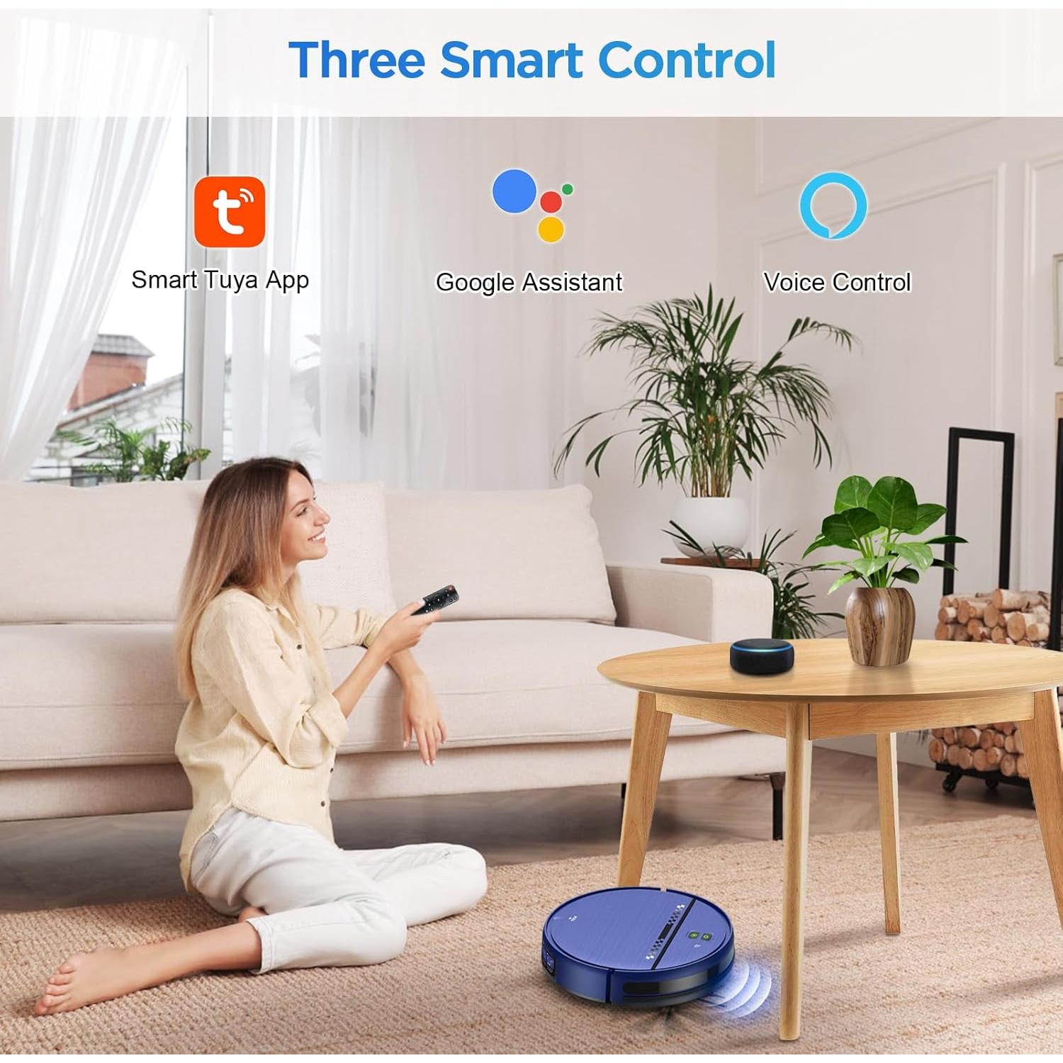 Robot Vacuum and Mop Combo, 2-in-1 Robot Vacuum Cleaner, Perfect for Pet Hair, Hard Floor and Carpet, Anti-Bump, Anti-Fall, App, Voice and Remote Control