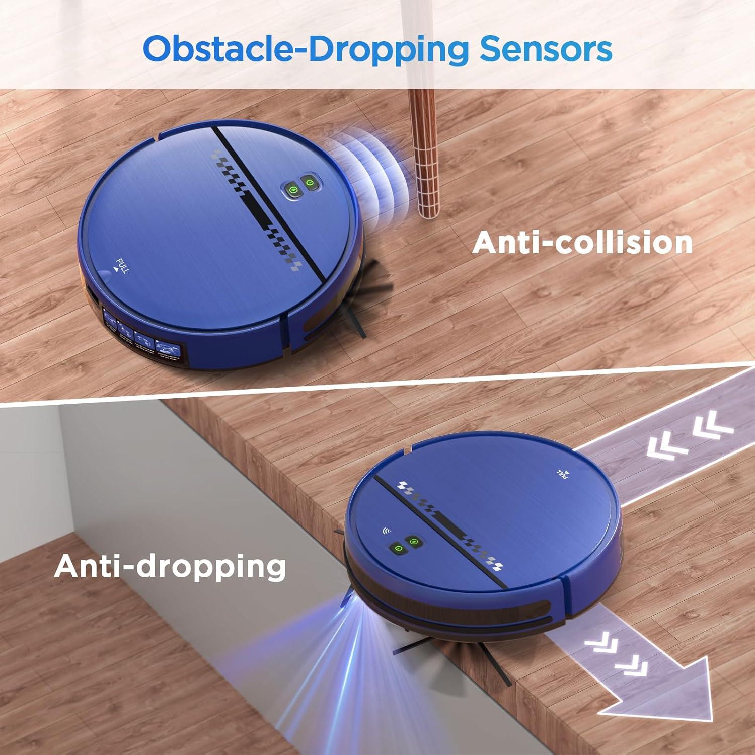 Robot Vacuum and Mop Combo, 2-in-1 Robot Vacuum Cleaner, Perfect for Pet Hair, Hard Floor and Carpet, Anti-Bump, Anti-Fall, App, Voice and Remote Control