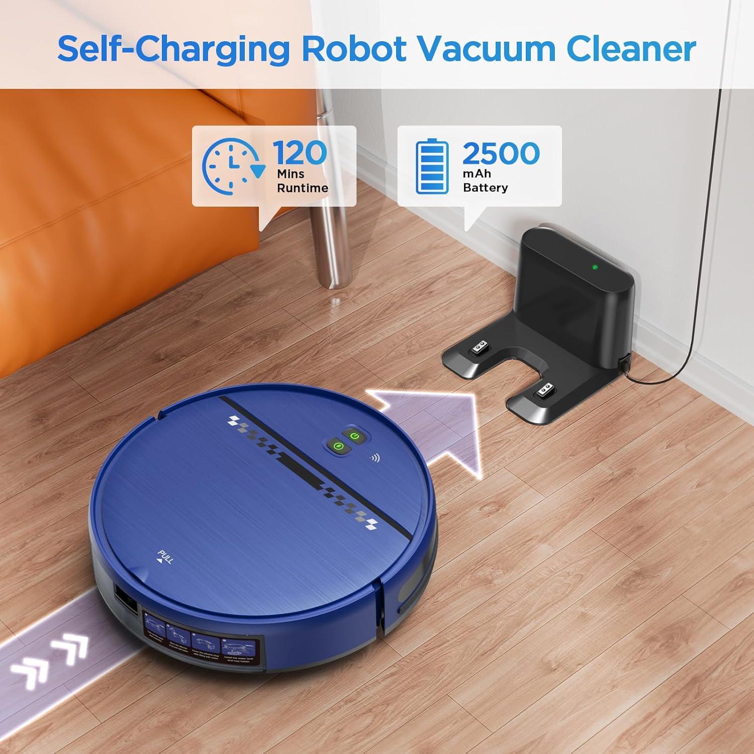 Robot Vacuum and Mop Combo, 2-in-1 Robot Vacuum Cleaner, Perfect for Pet Hair, Hard Floor and Carpet, Anti-Bump, Anti-Fall, App, Voice and Remote Control