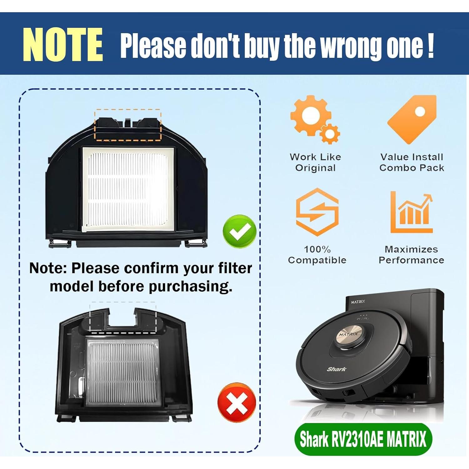 Replacement Parts Accessories for Shark Matrix AV2310AE/RV2310AE/UR2360S Ultra /UR2350AE,2 Main Brushes, 2 Dustbin Filters, 6 Side Brushes,2 Sets Foam Filters 1 Main Brush Cover